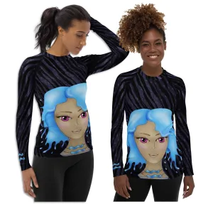 Fitness or Gymwear Top for Aquarius. Blue Black Rashguard "Cosmic Aqua" from WickedYo.