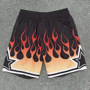 Flame print street mesh sports shorts