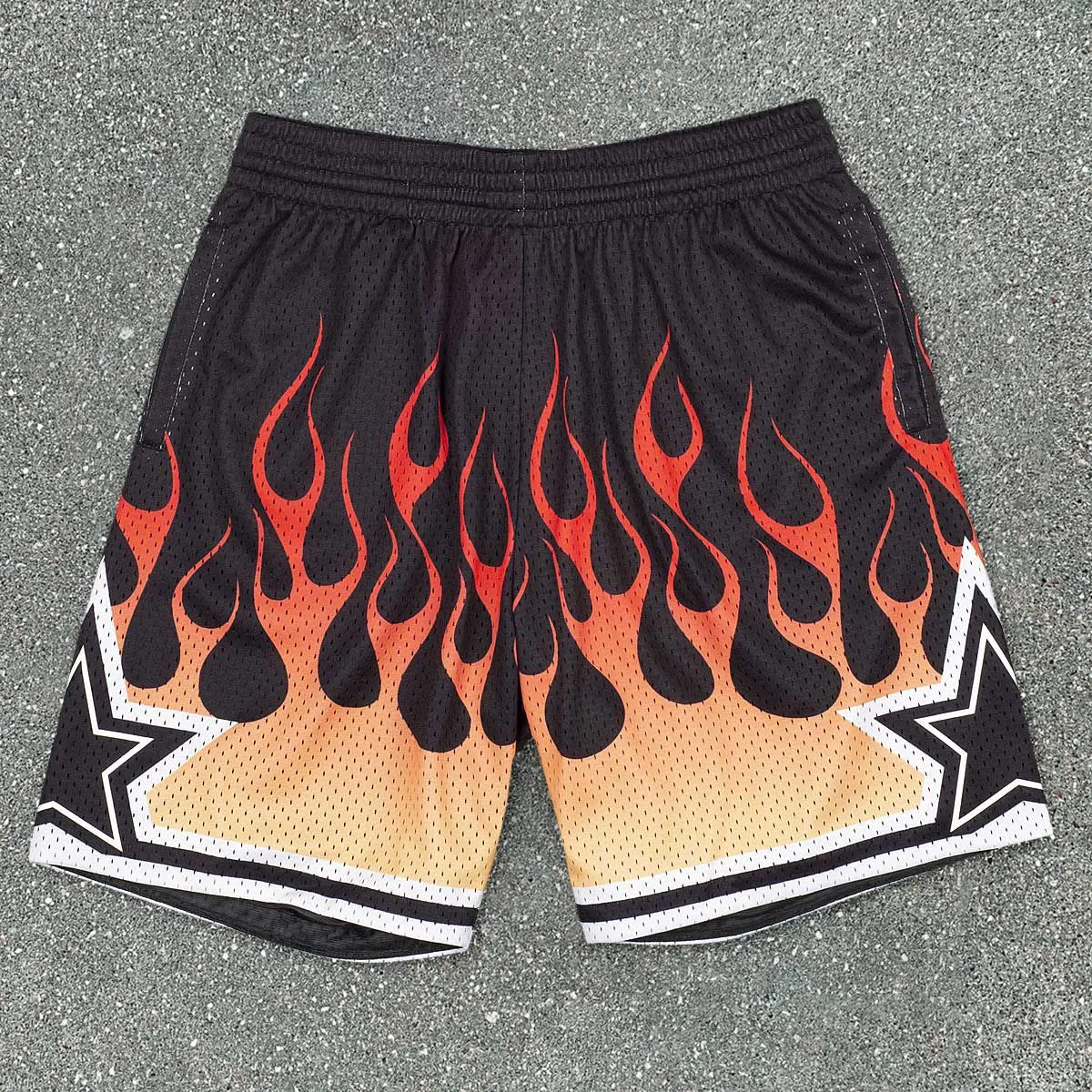 Flame print street mesh sports shorts