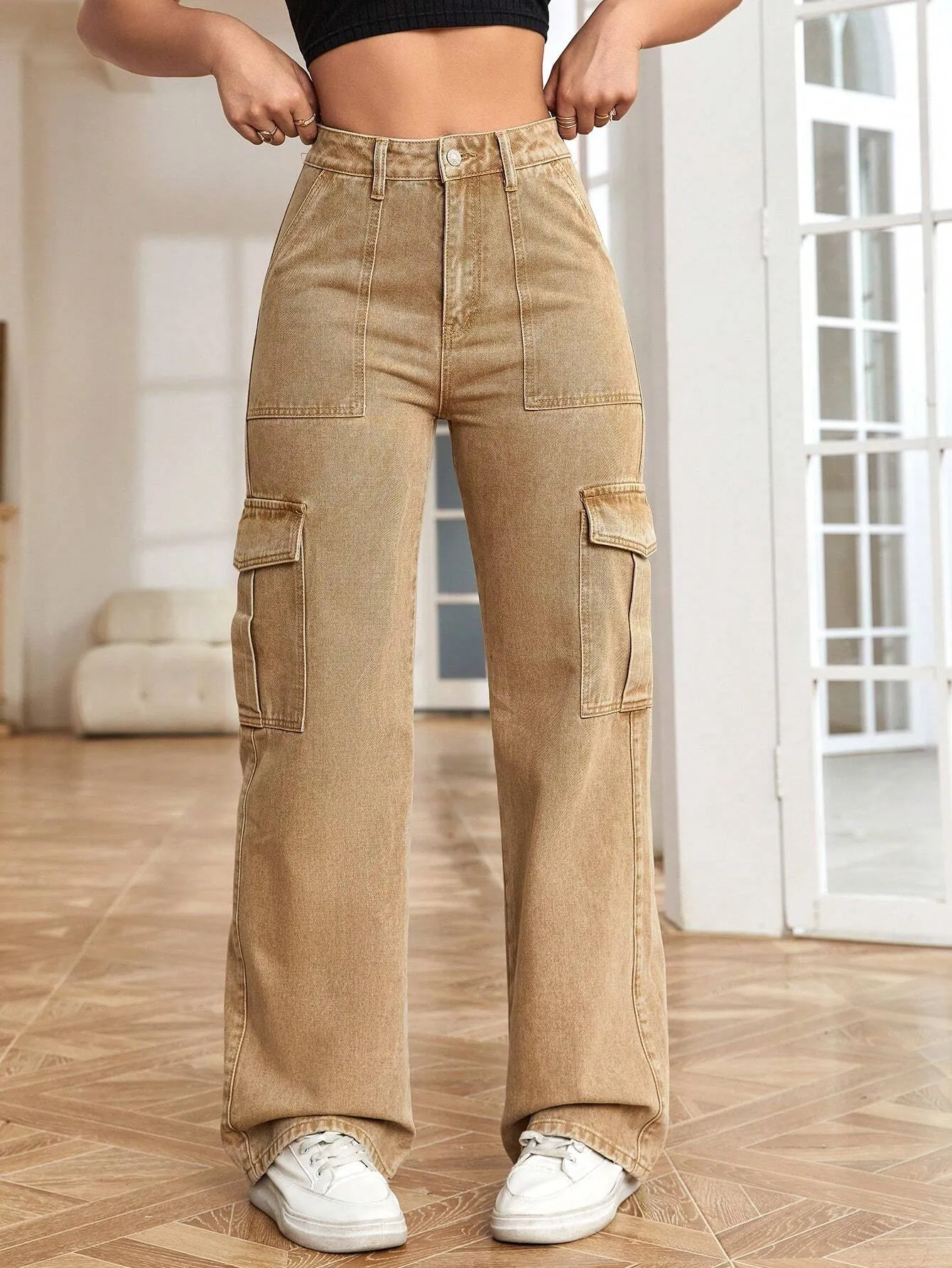 Flap Pocket Denim Cargo Jeans