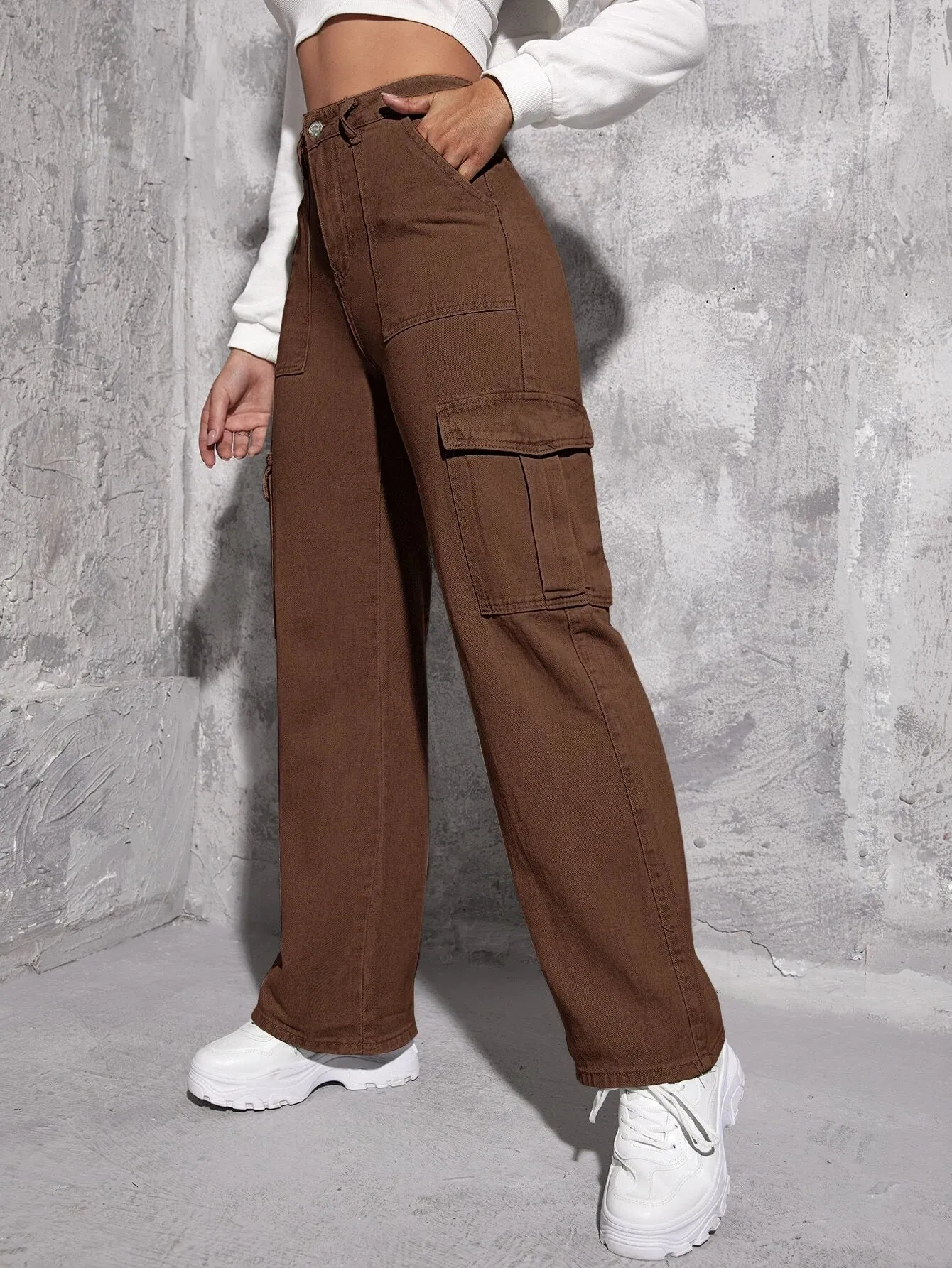 Flap Pocket Denim Cargo Jeans