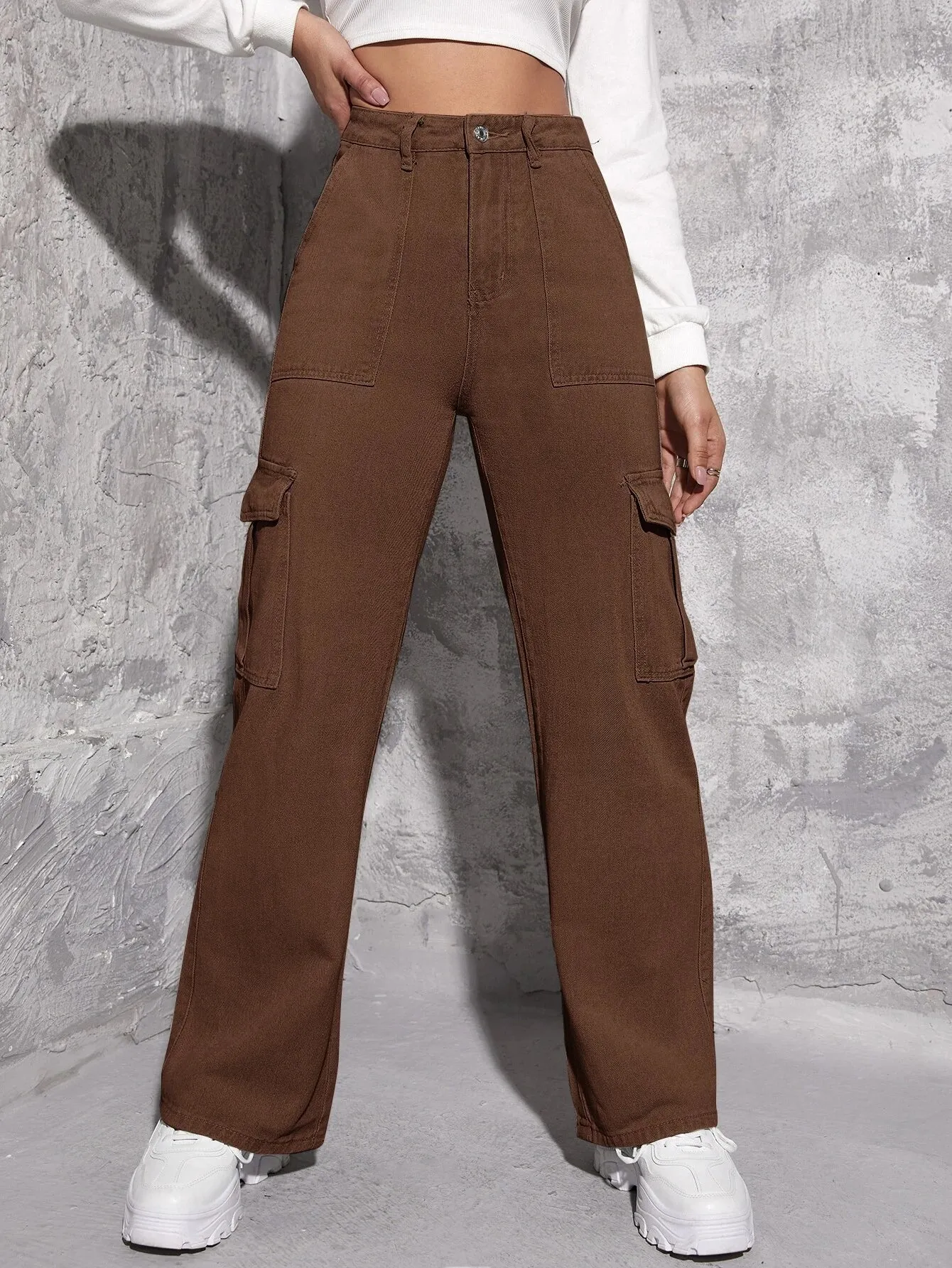 Flap Pocket Denim Cargo Jeans