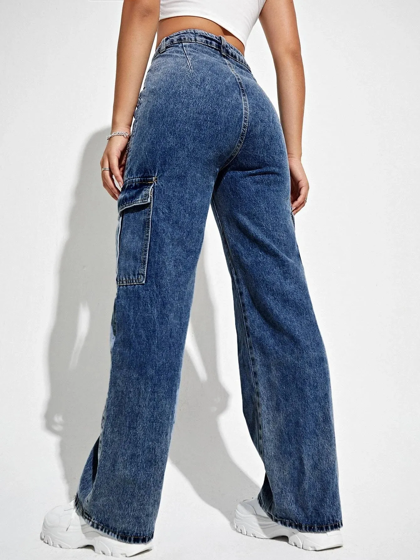 Flap Pocket Denim Cargo Jeans