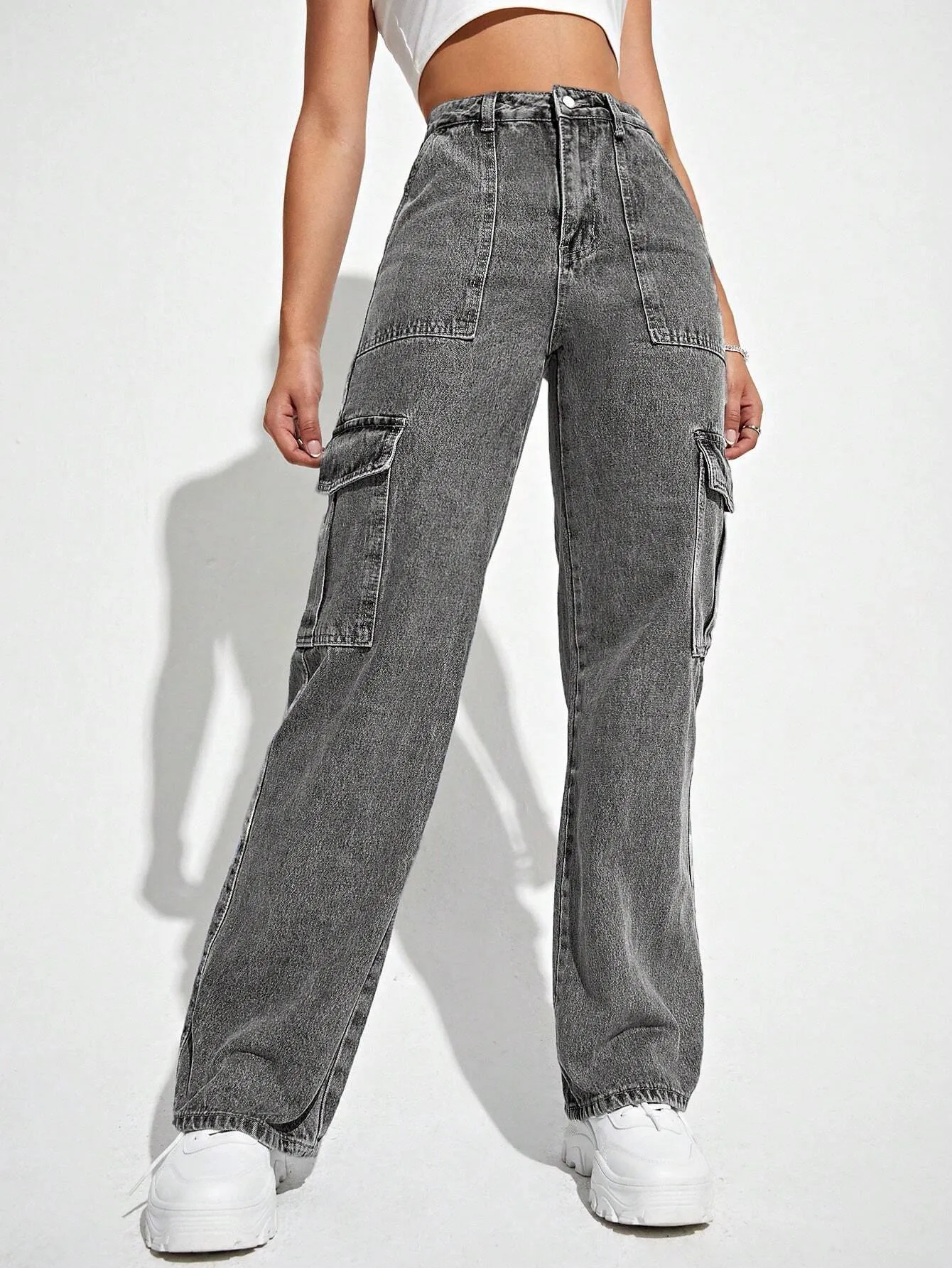 Flap Pocket Denim Cargo Jeans