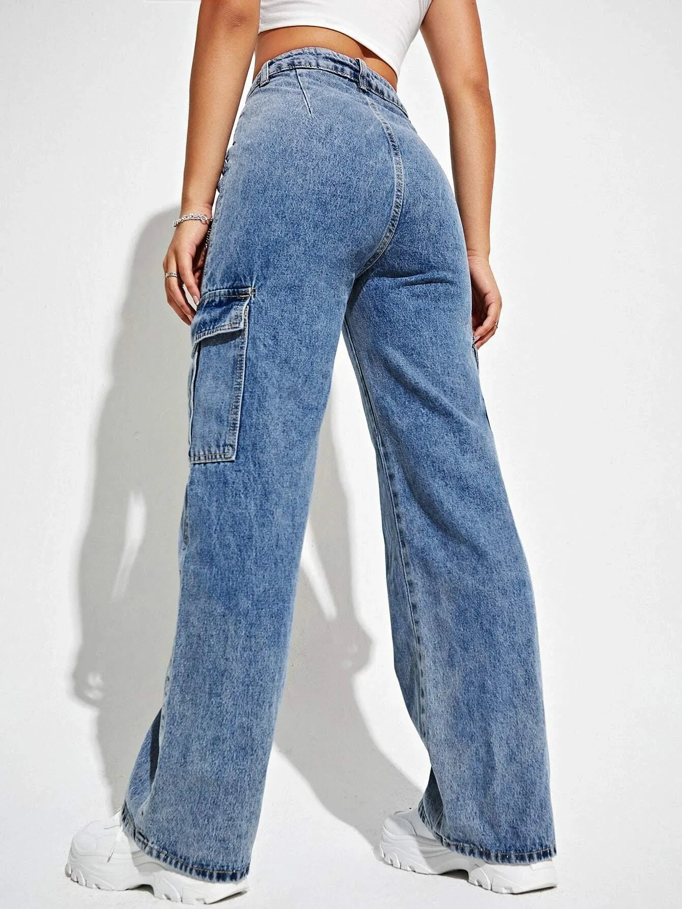 Flap Pocket Denim Cargo Jeans