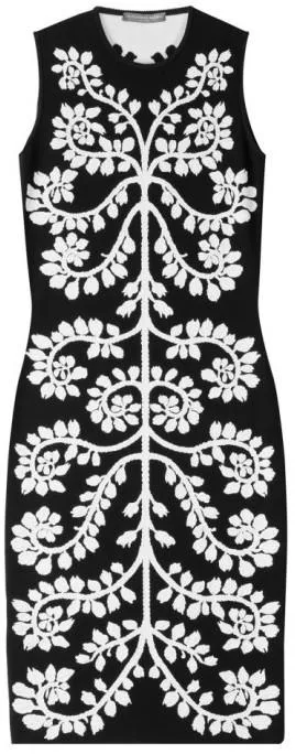 Floral Embroidered Intarsia Dress-Black