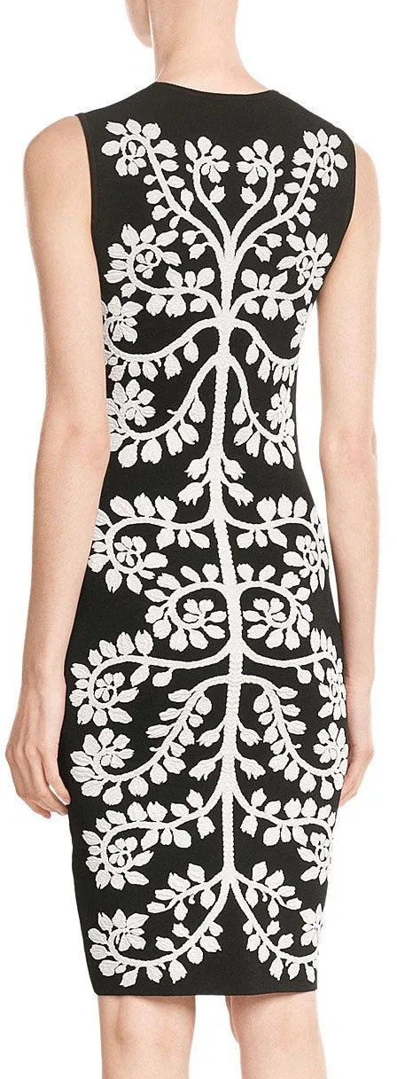 Floral Embroidered Intarsia Dress-Black