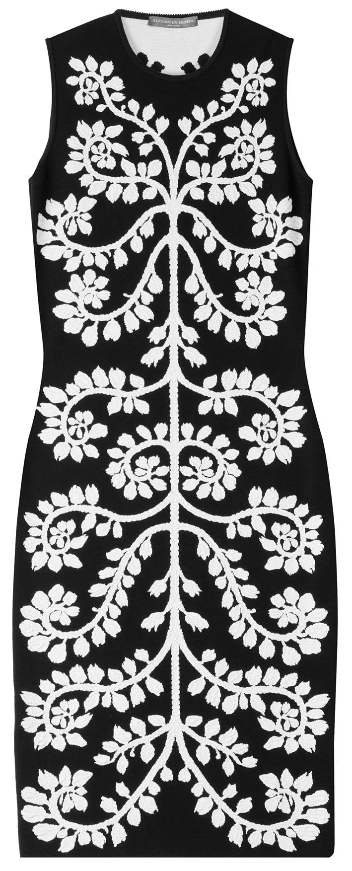 Floral Embroidered Intarsia Dress-Black