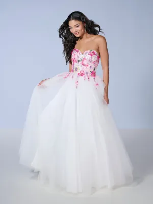 Floral Embroidered Strapless Gown by Tiffany Designs 16142
