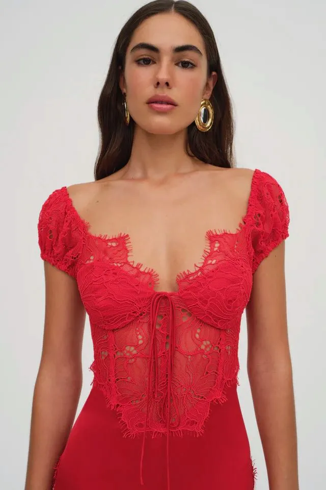 For Love & Lemons Casey Maxi Dress - Red