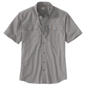 Force Men's Relaxed-Fit Lightweight SS Button-Front Plaid Shirt (Asphalt)