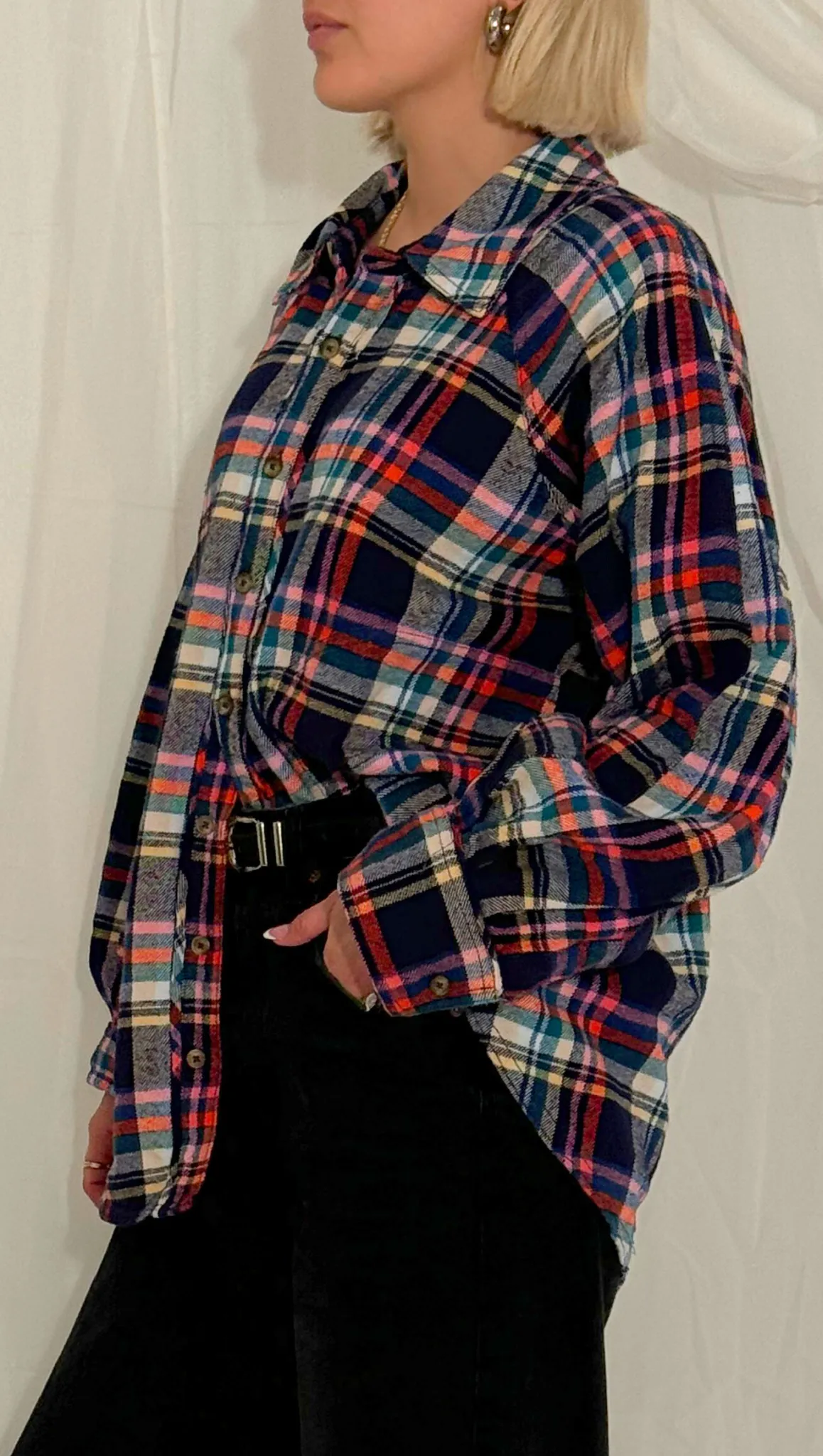 Girl Meets Boy Plaid Shirt - Navy Combo