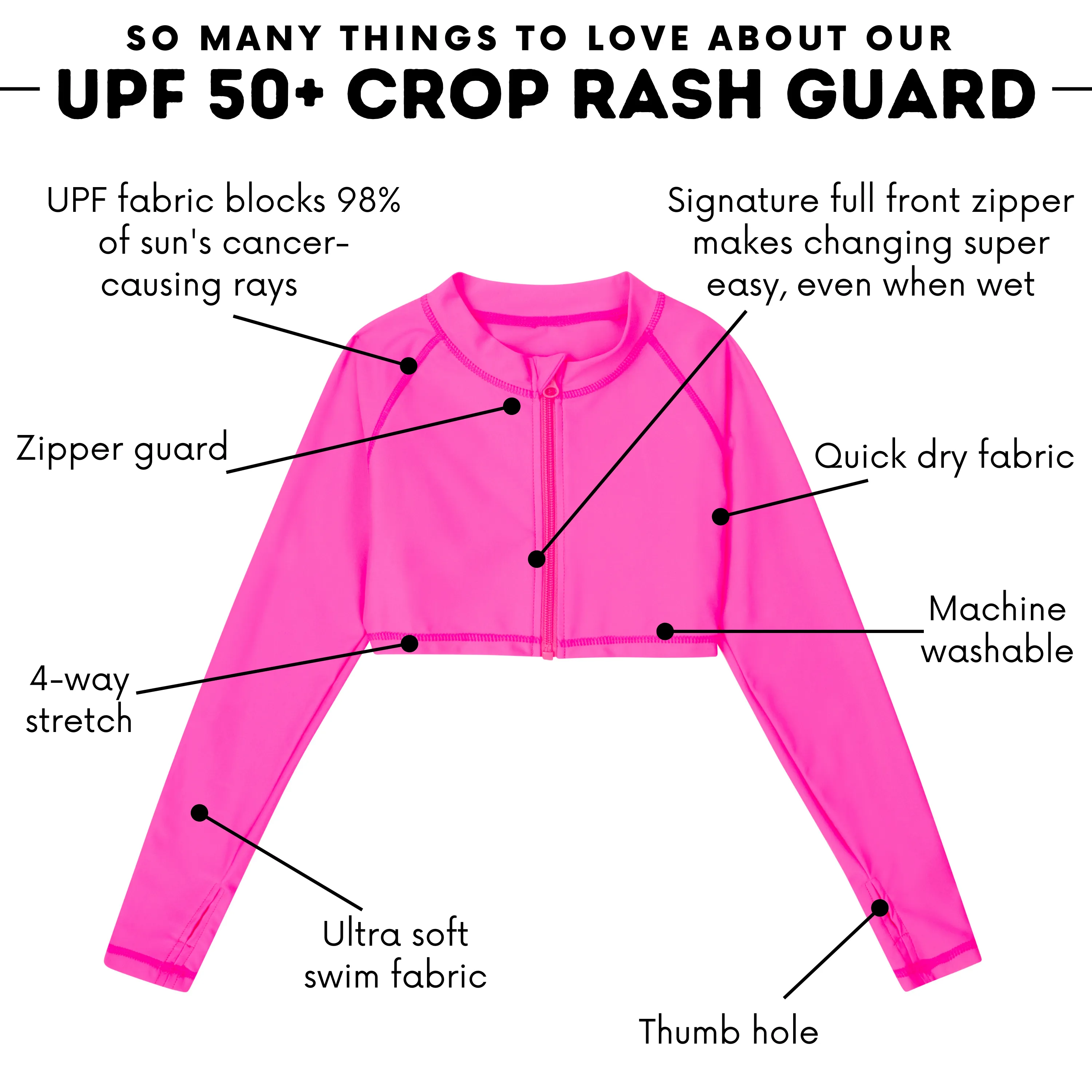 Girls Long Sleeve Crop Rash Guard | "Neon Pink"