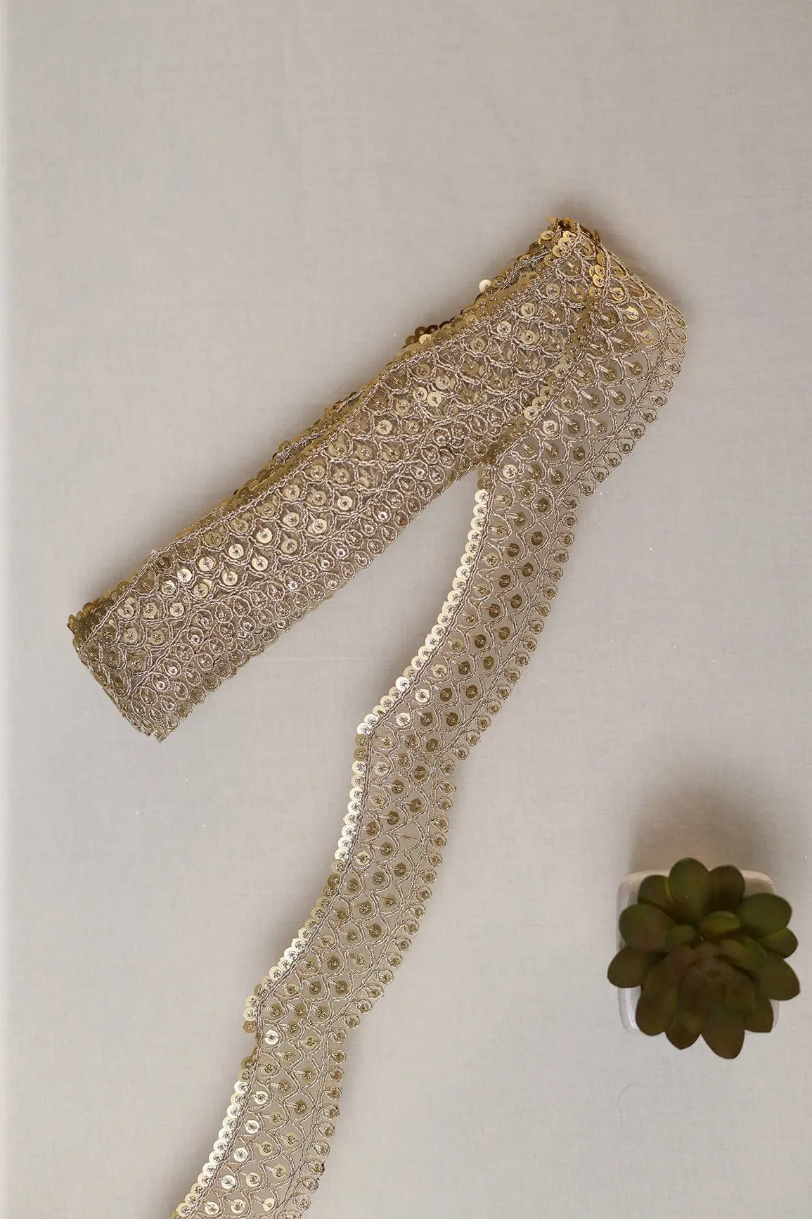 Gold Zari With Gold Sequins Embroidered Lace (9 Meters)