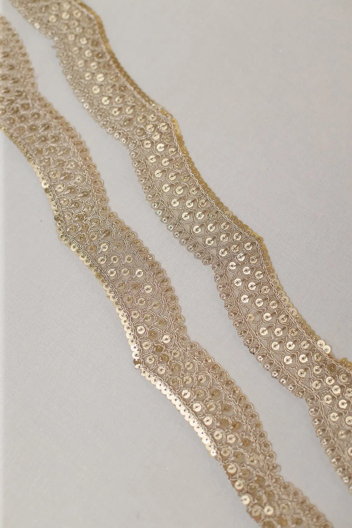 Gold Zari With Gold Sequins Embroidered Lace (9 Meters)