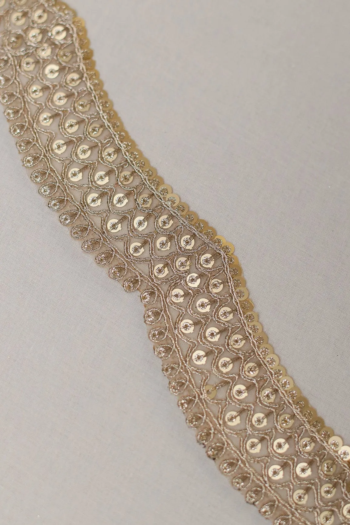 Gold Zari With Gold Sequins Embroidered Lace (9 Meters)