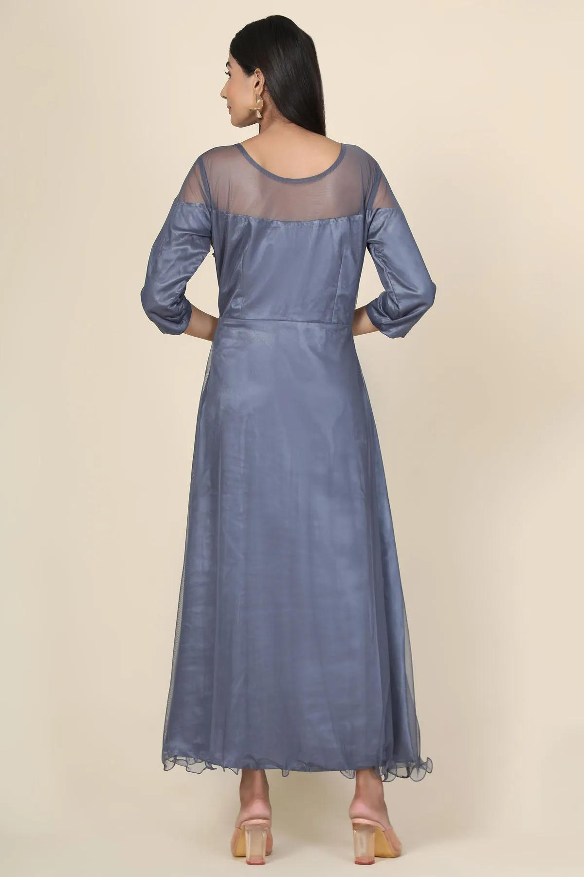 Grey Pleat Draped Gown