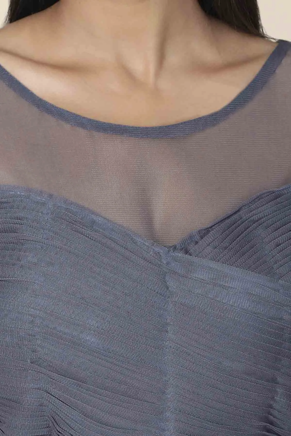 Grey Pleat Draped Gown