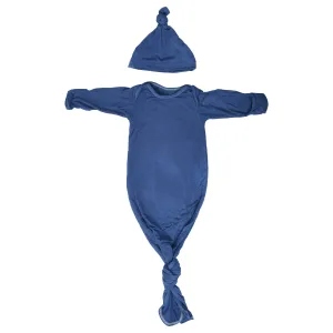 Hand-Dyed Denim Blue Knotted Gown with Hat