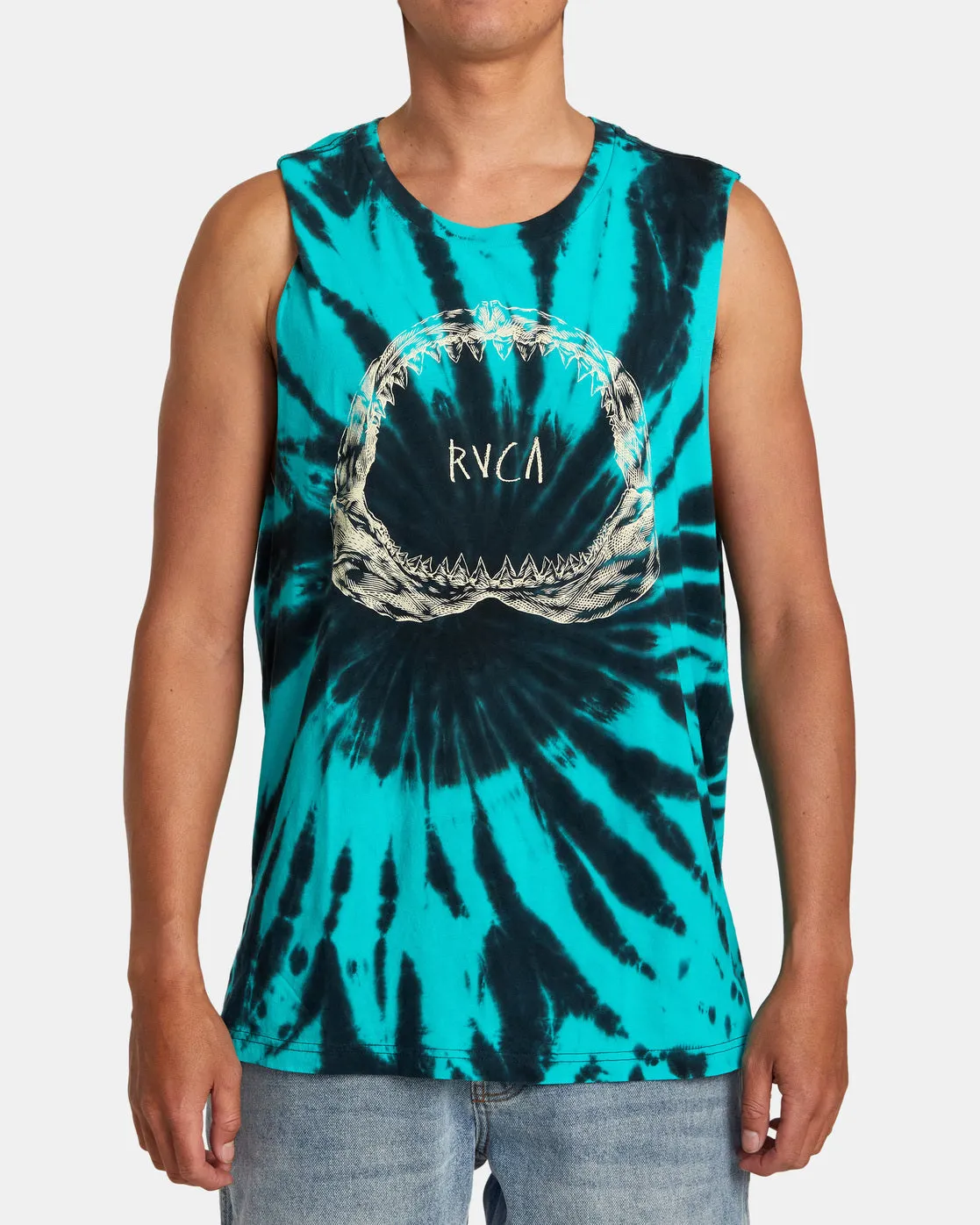 Horton Teeth Tank Top - Black/Green Tie Dye