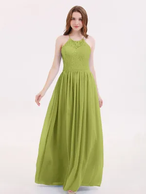 Illusion Neck Lace and Chiffon Maxi Gowns-Clover