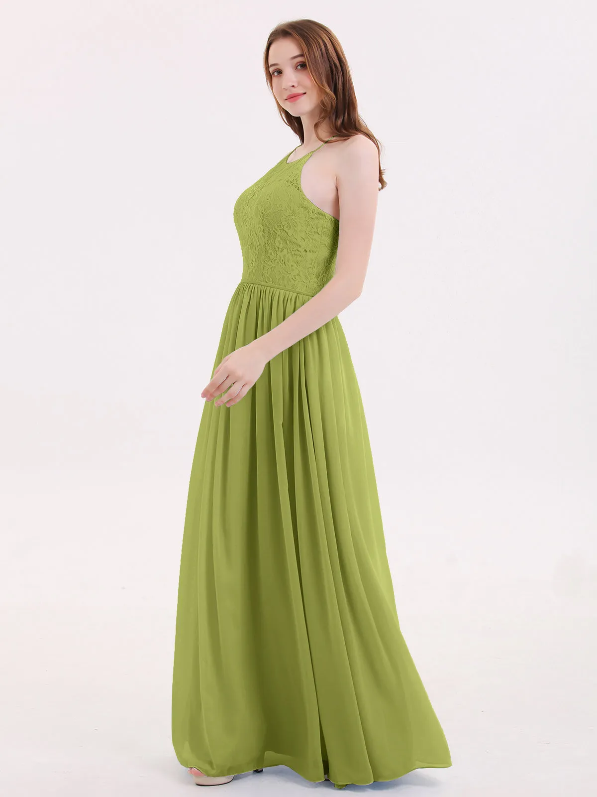 Illusion Neck Lace and Chiffon Maxi Gowns-Clover