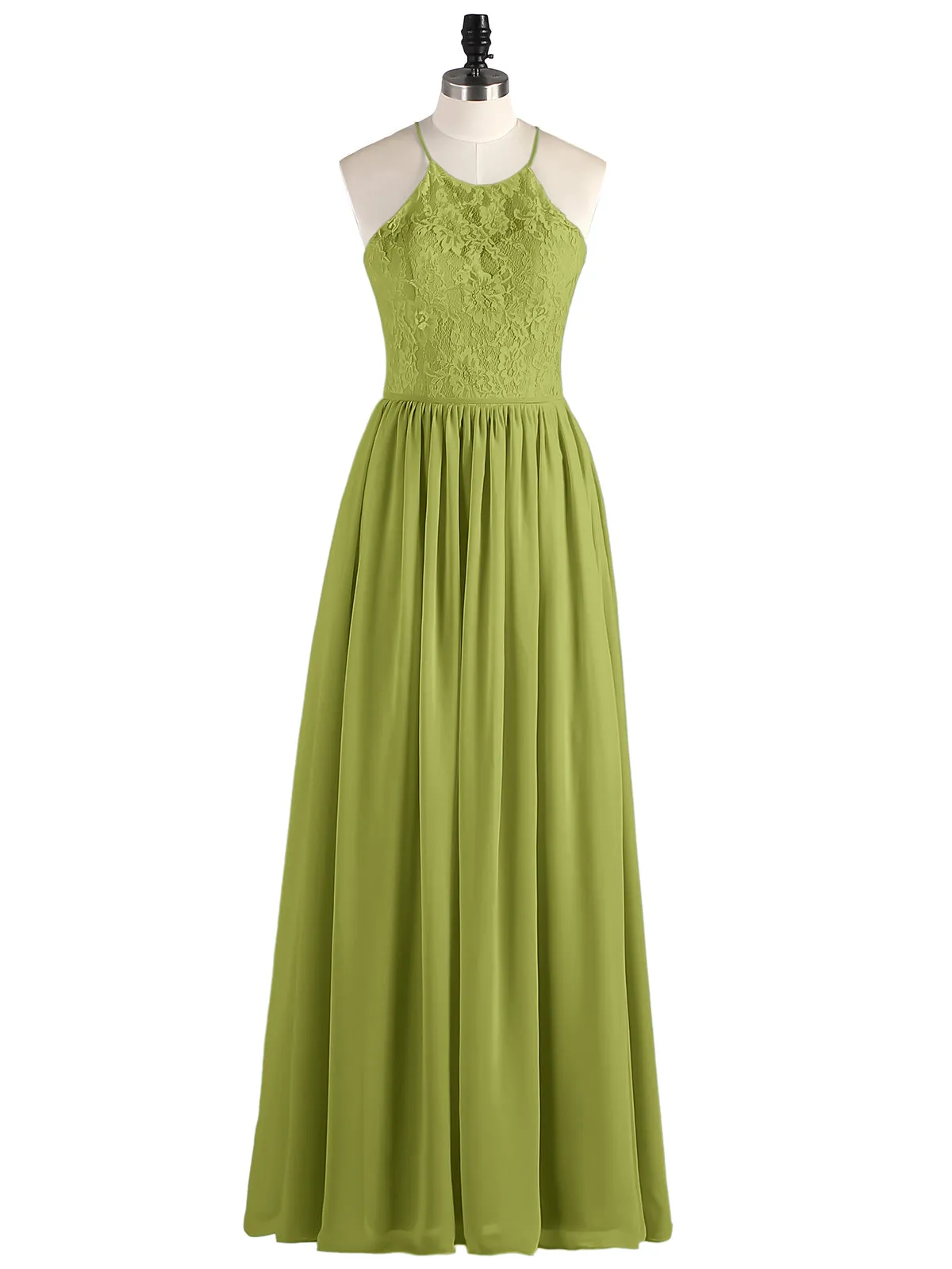 Illusion Neck Lace and Chiffon Maxi Gowns-Clover