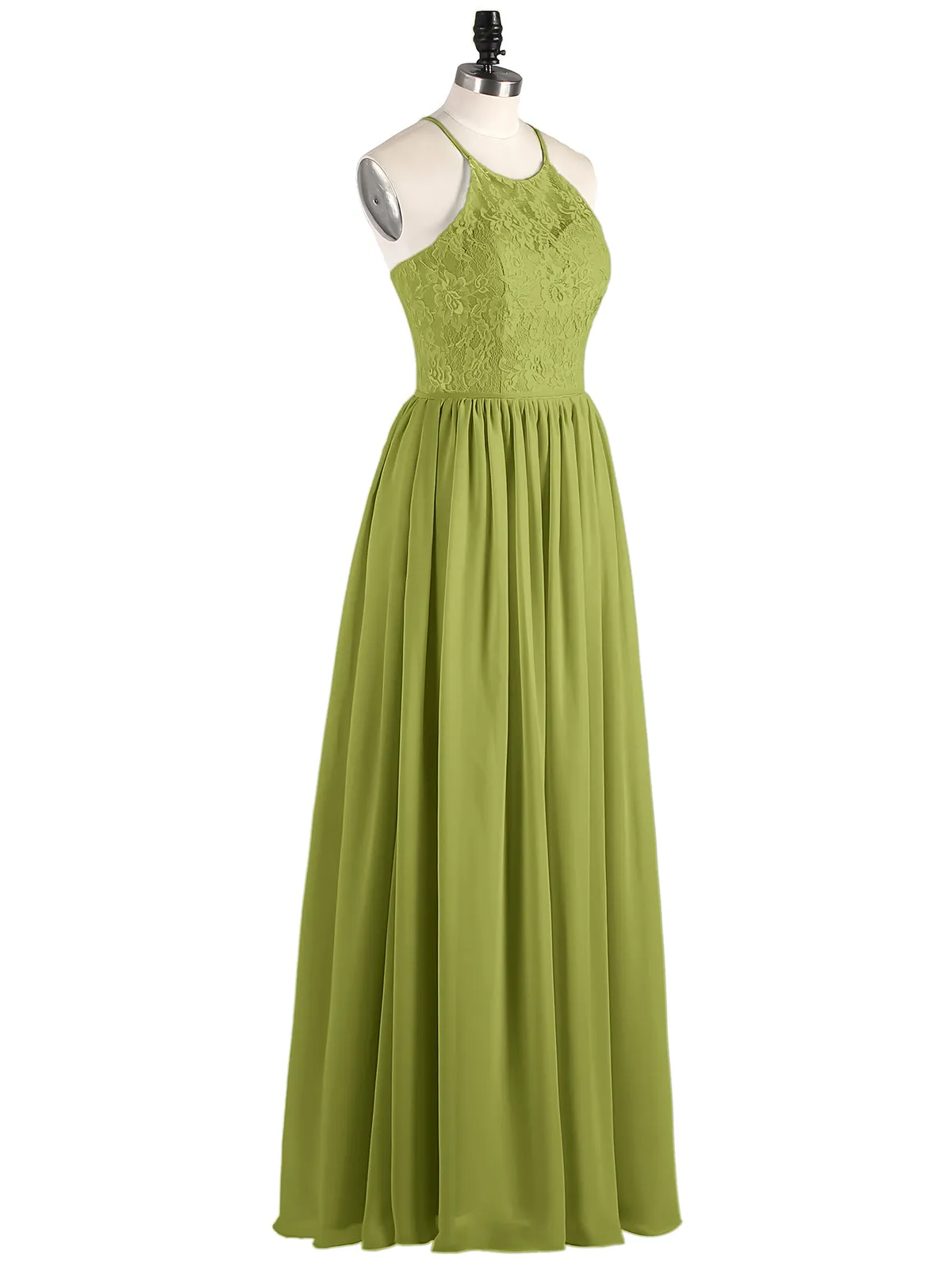Illusion Neck Lace and Chiffon Maxi Gowns-Clover