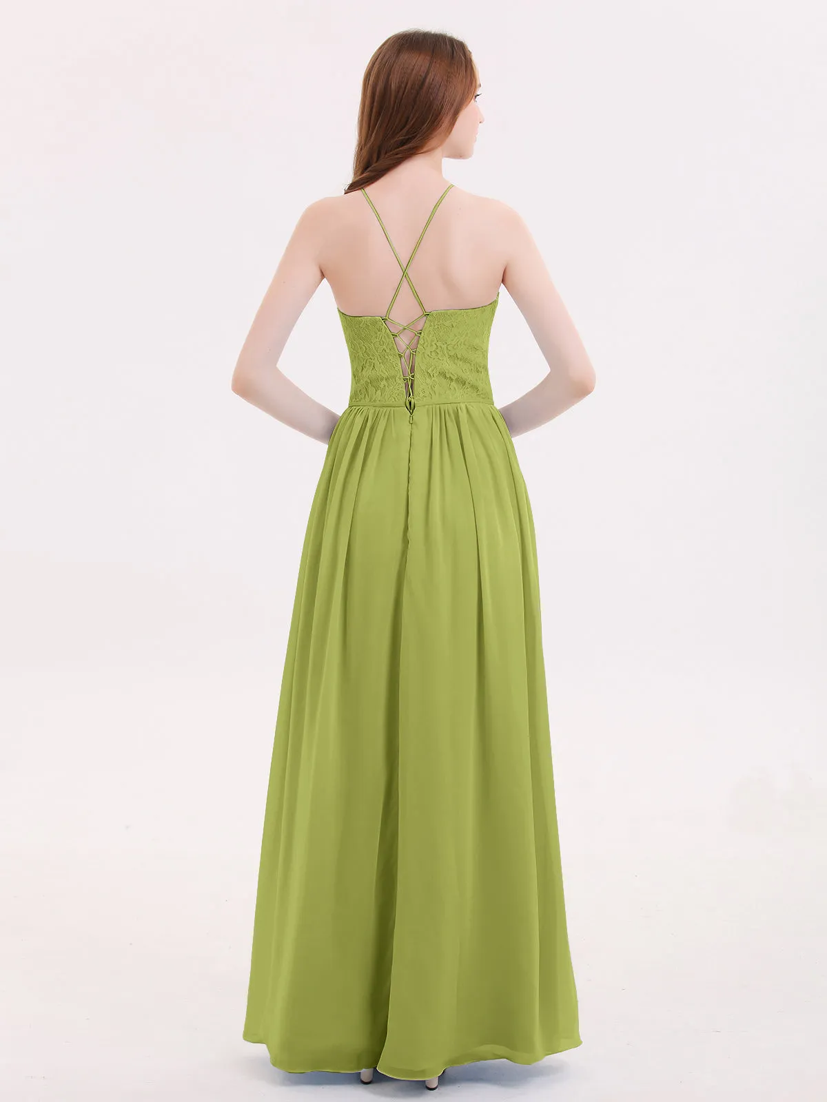 Illusion Neck Lace and Chiffon Maxi Gowns-Clover