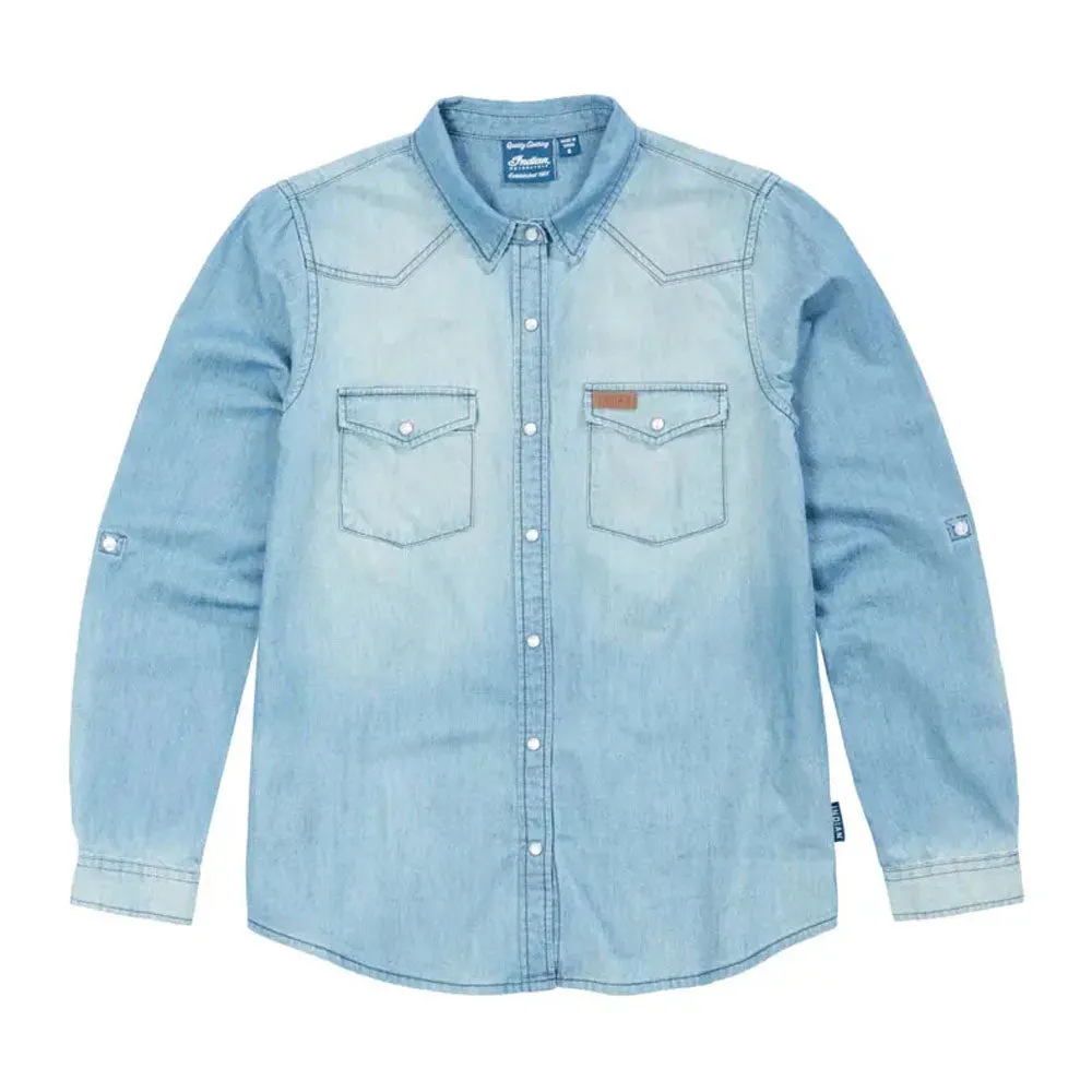Indian Motorcycle  Womens Western Denim Shirt Durable Comfortable Cotton Blue