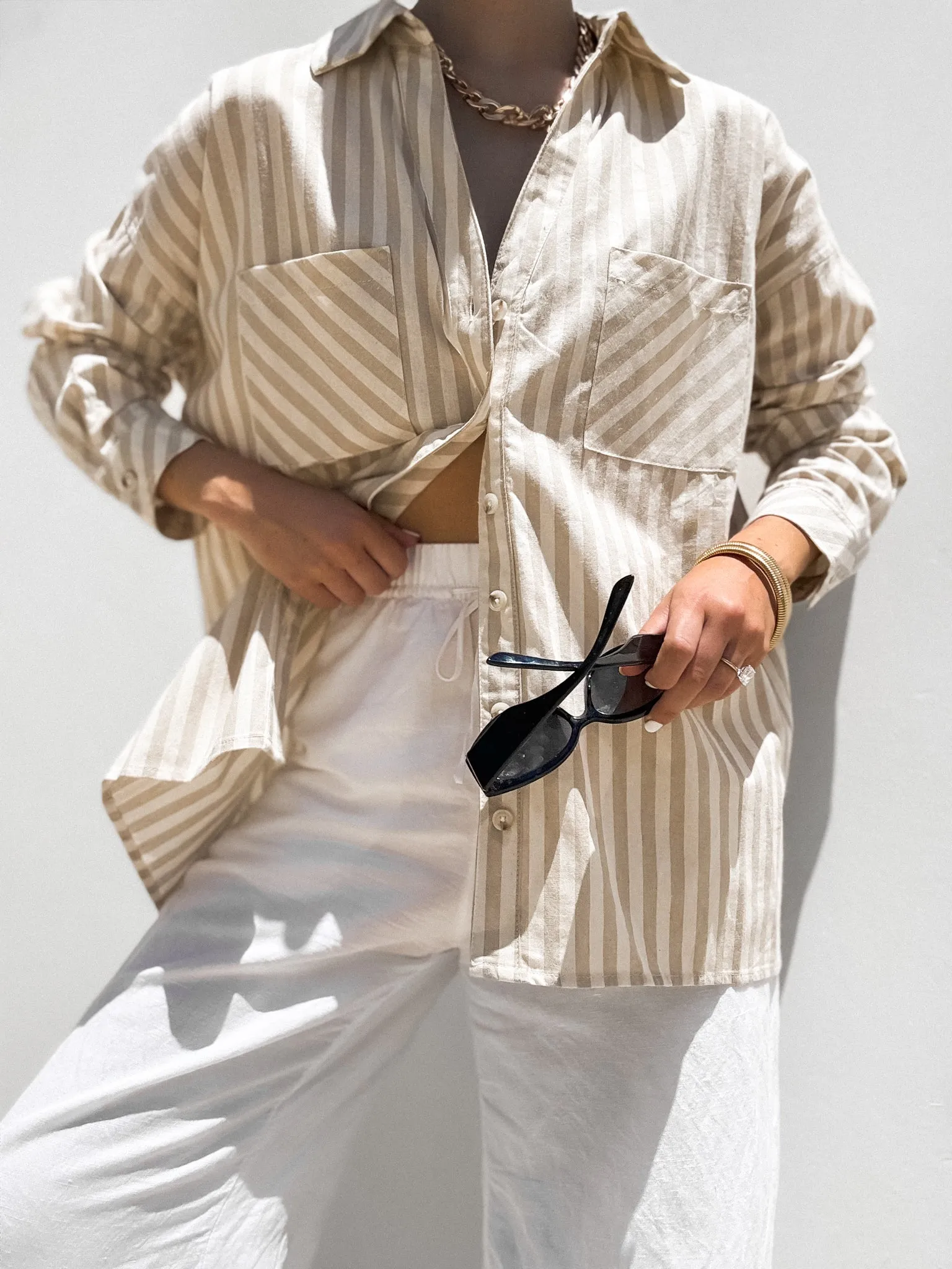 Indie Stripe Button Down in Stone