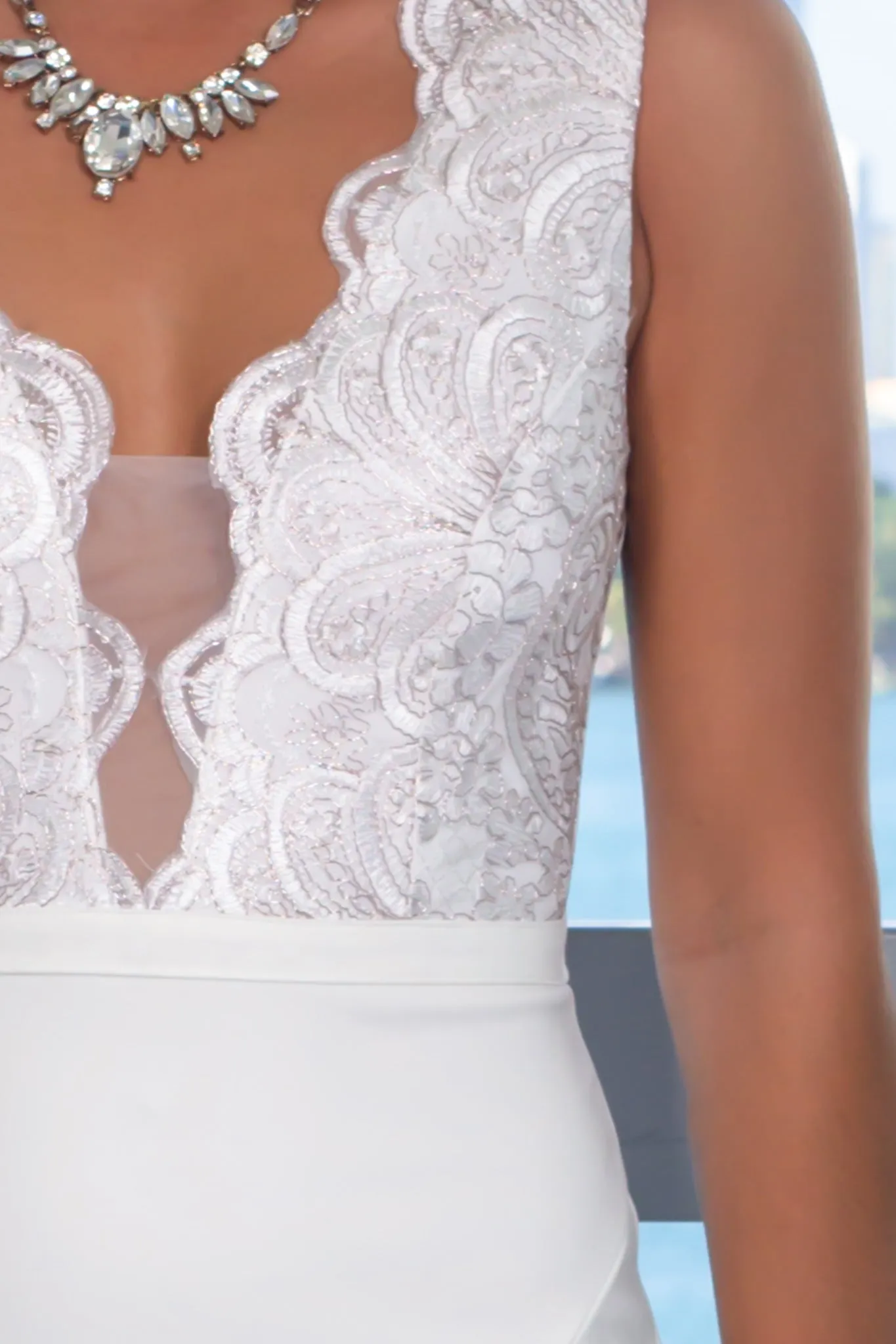 Ivory Embroidered Top Maxi Dress with Side Slit