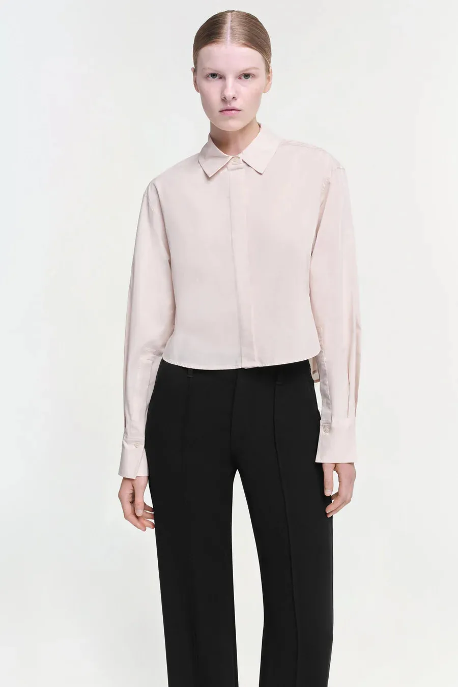 Jonathan Simkhai Renata Cropped Shirt in Sand