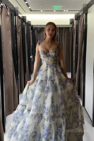 kamahe Fairy Tales Printed Sleeveless A-Line Prom Dresses,Long Evening Party Dress