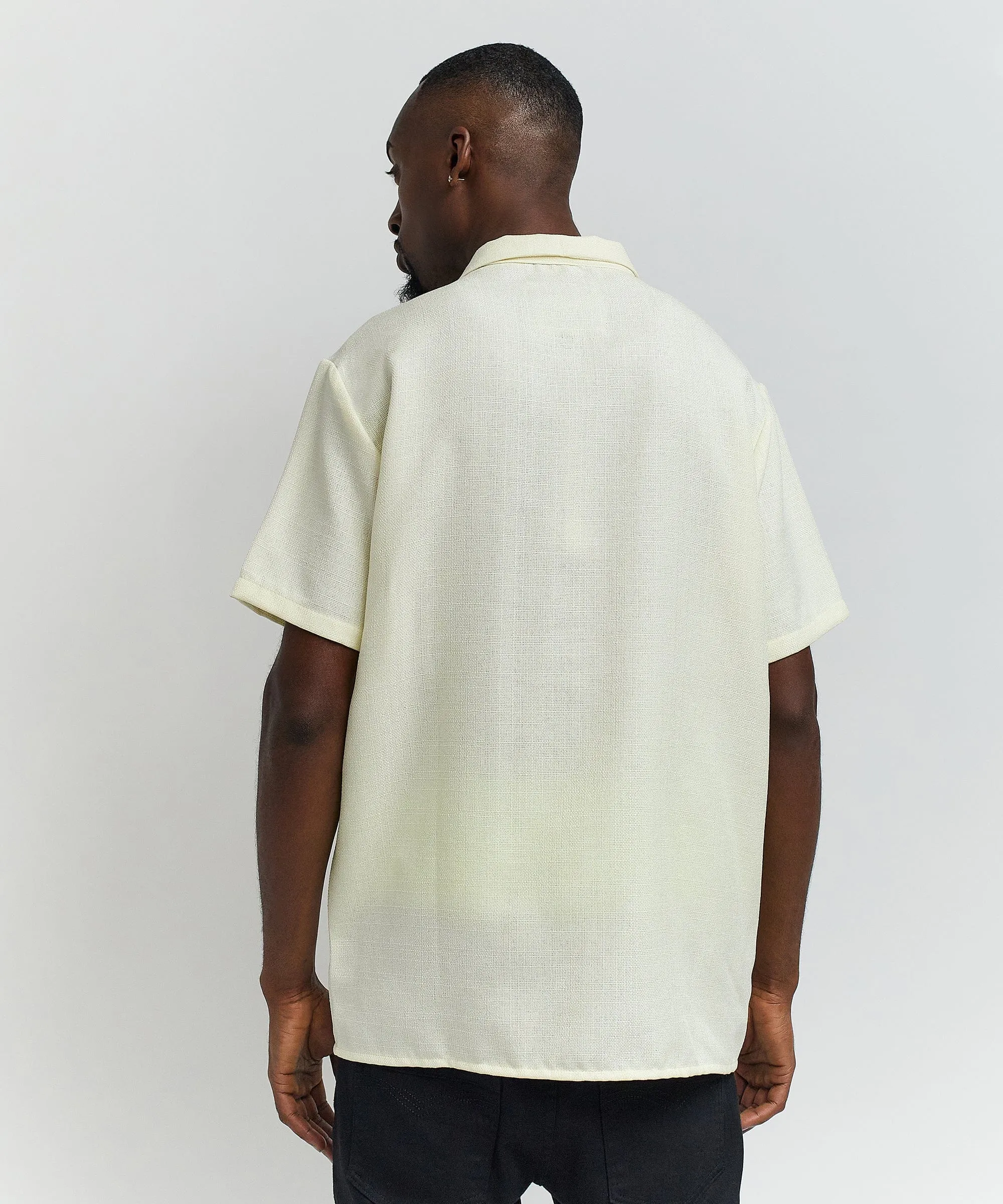 Kamikaze Linen Texture Button Down Short Sleeve Shirt - Tan