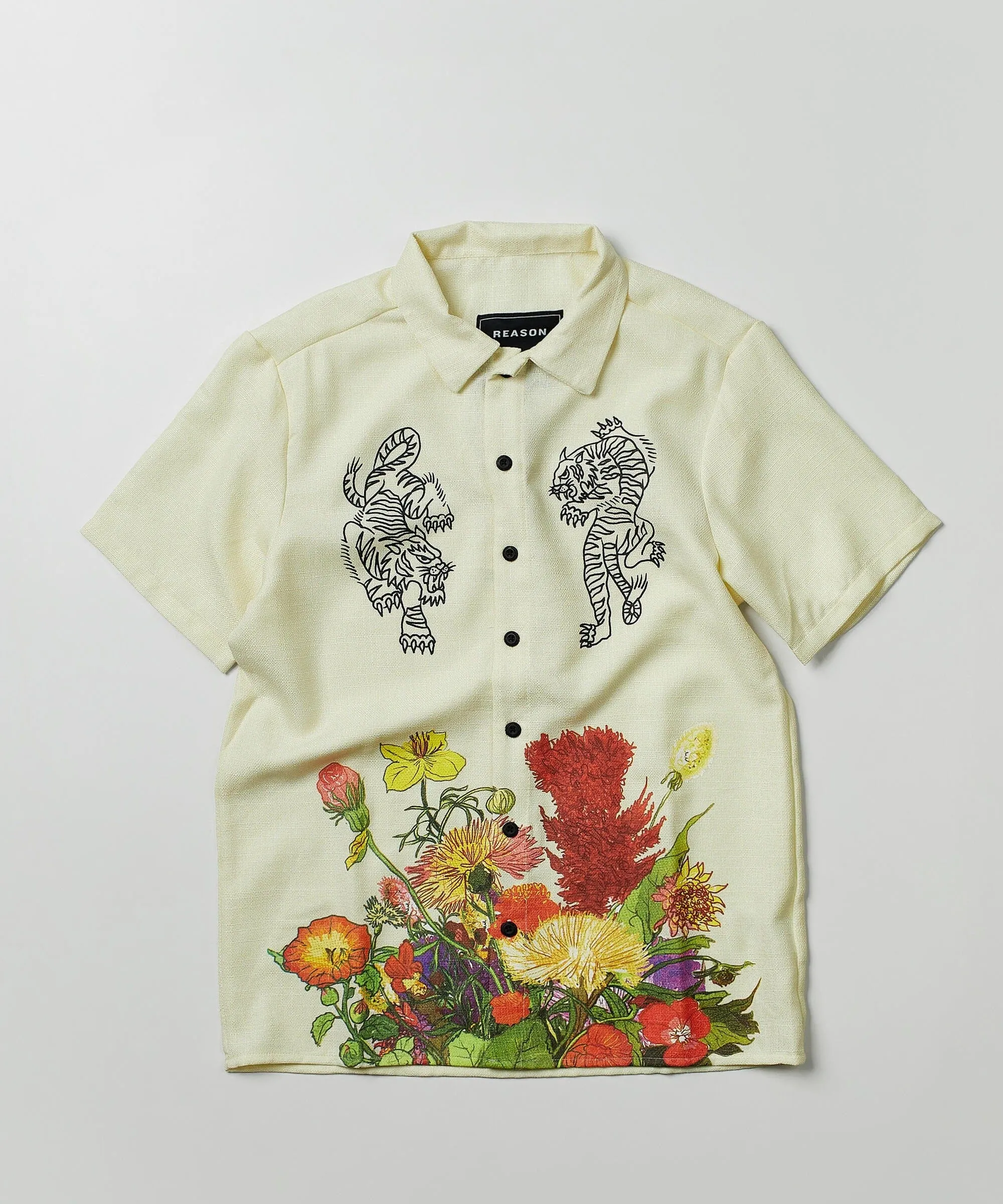 Kamikaze Linen Texture Button Down Short Sleeve Shirt - Tan