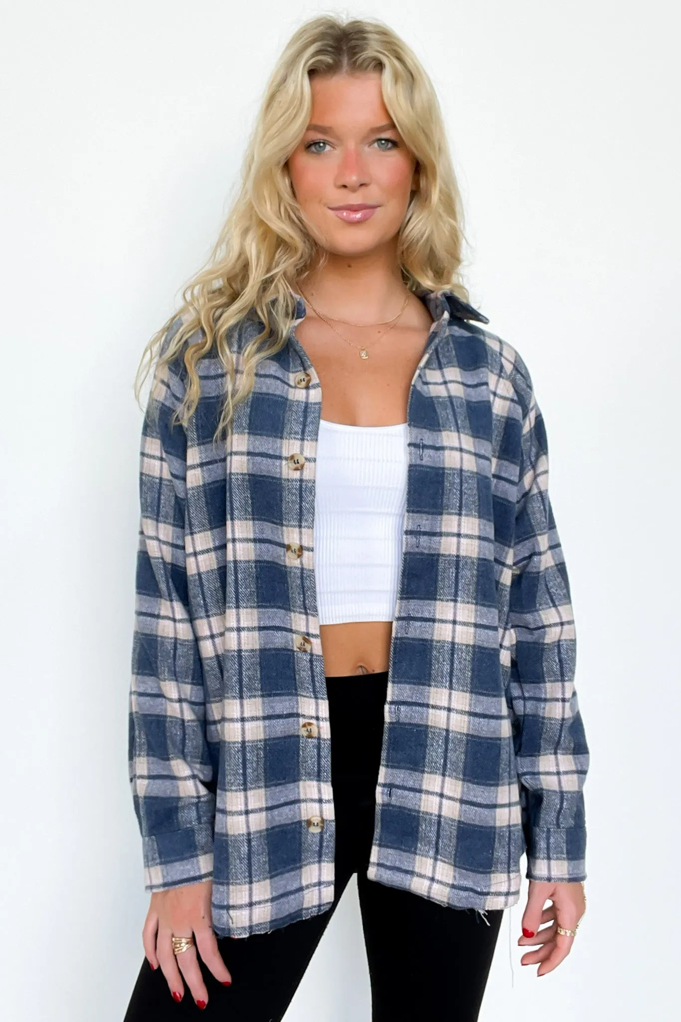 Keep It Cozy Oversized Button Down Plaid Flannel Top