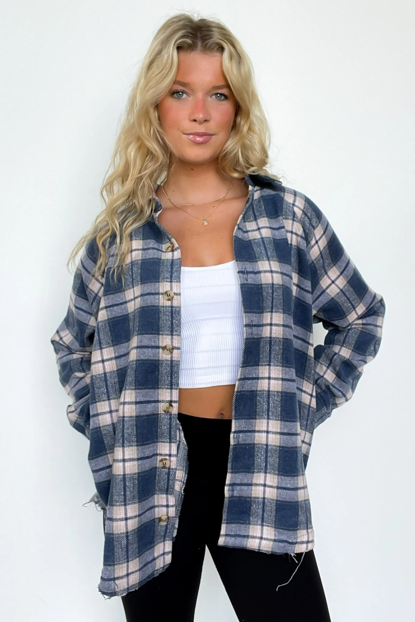 Keep It Cozy Oversized Button Down Plaid Flannel Top