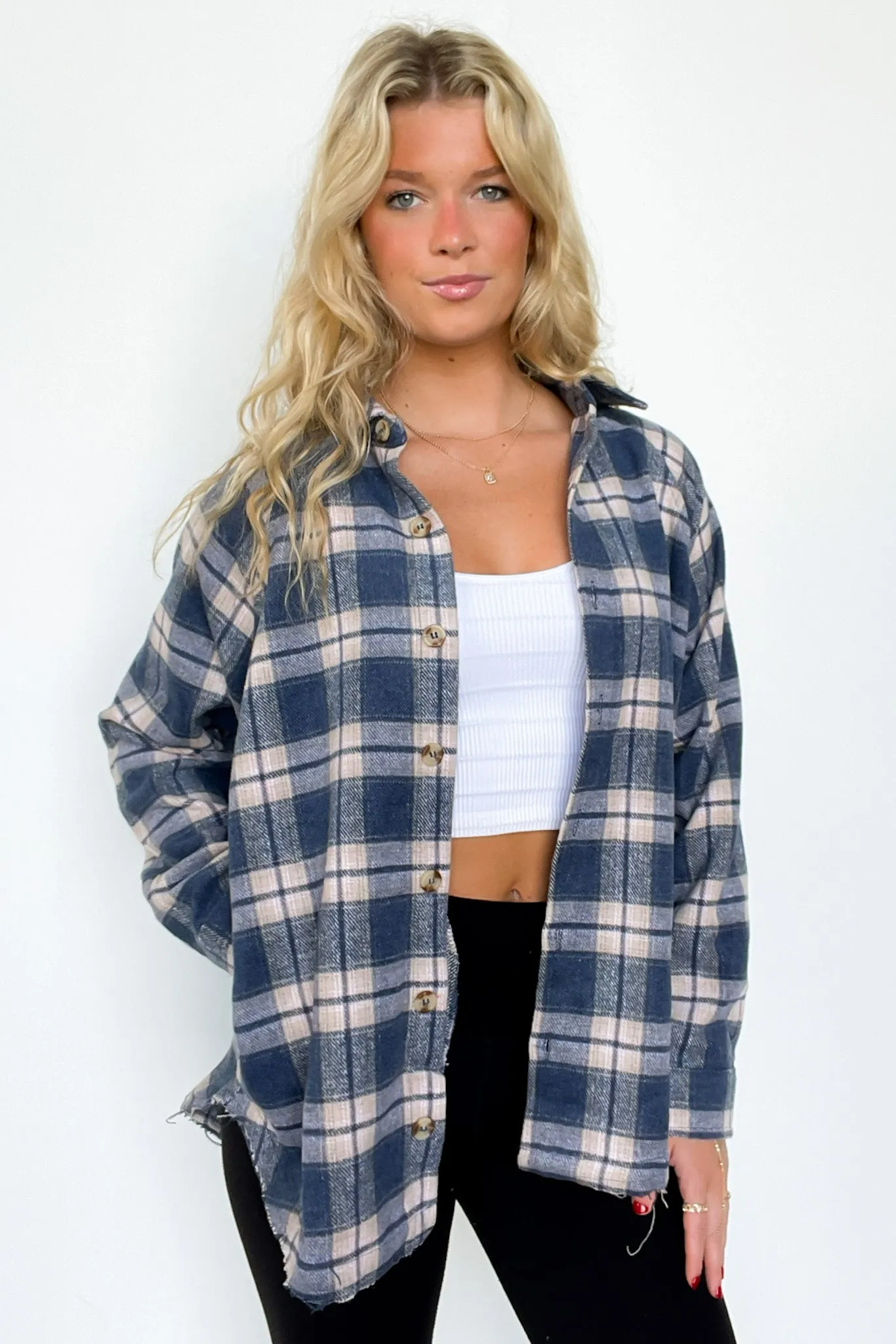 Keep It Cozy Oversized Button Down Plaid Flannel Top