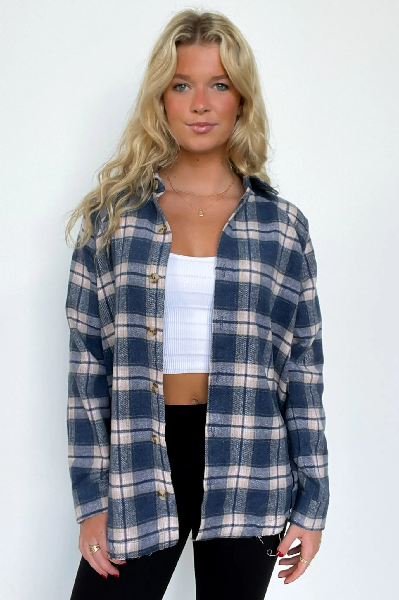 Keep It Cozy Oversized Button Down Plaid Flannel Top