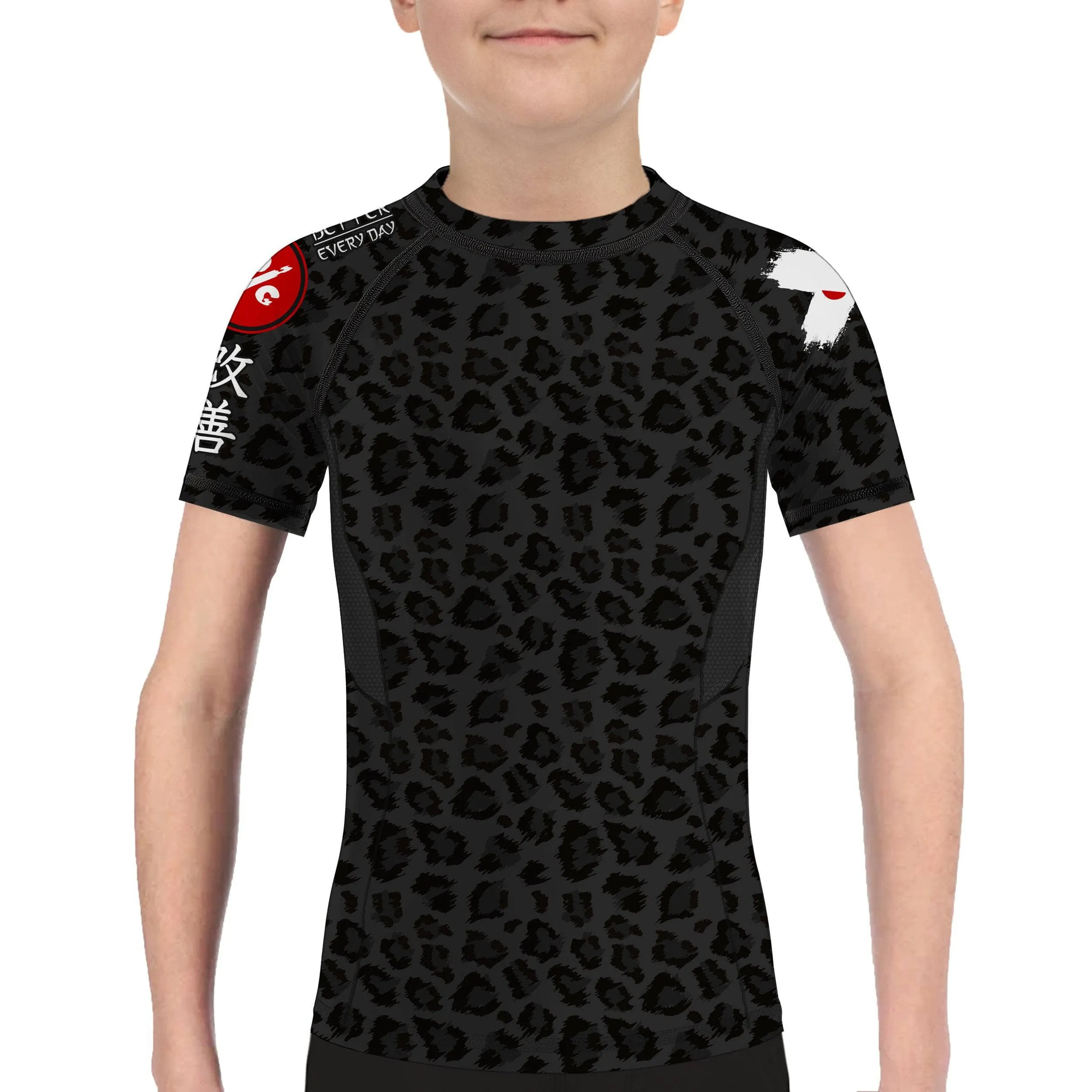 Kids BJJ Rash Guard Black Leopard X-Tech 25 Series