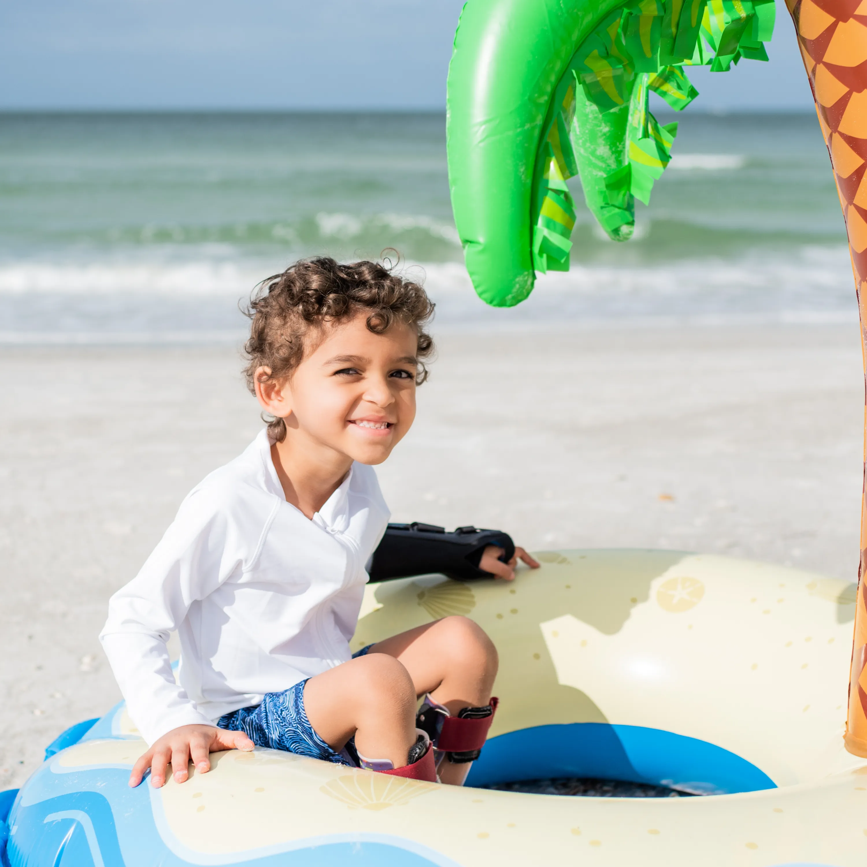 Kids UPF 50  Long Sleeve Zipper Rash Guard Swim Shirt | "White"
