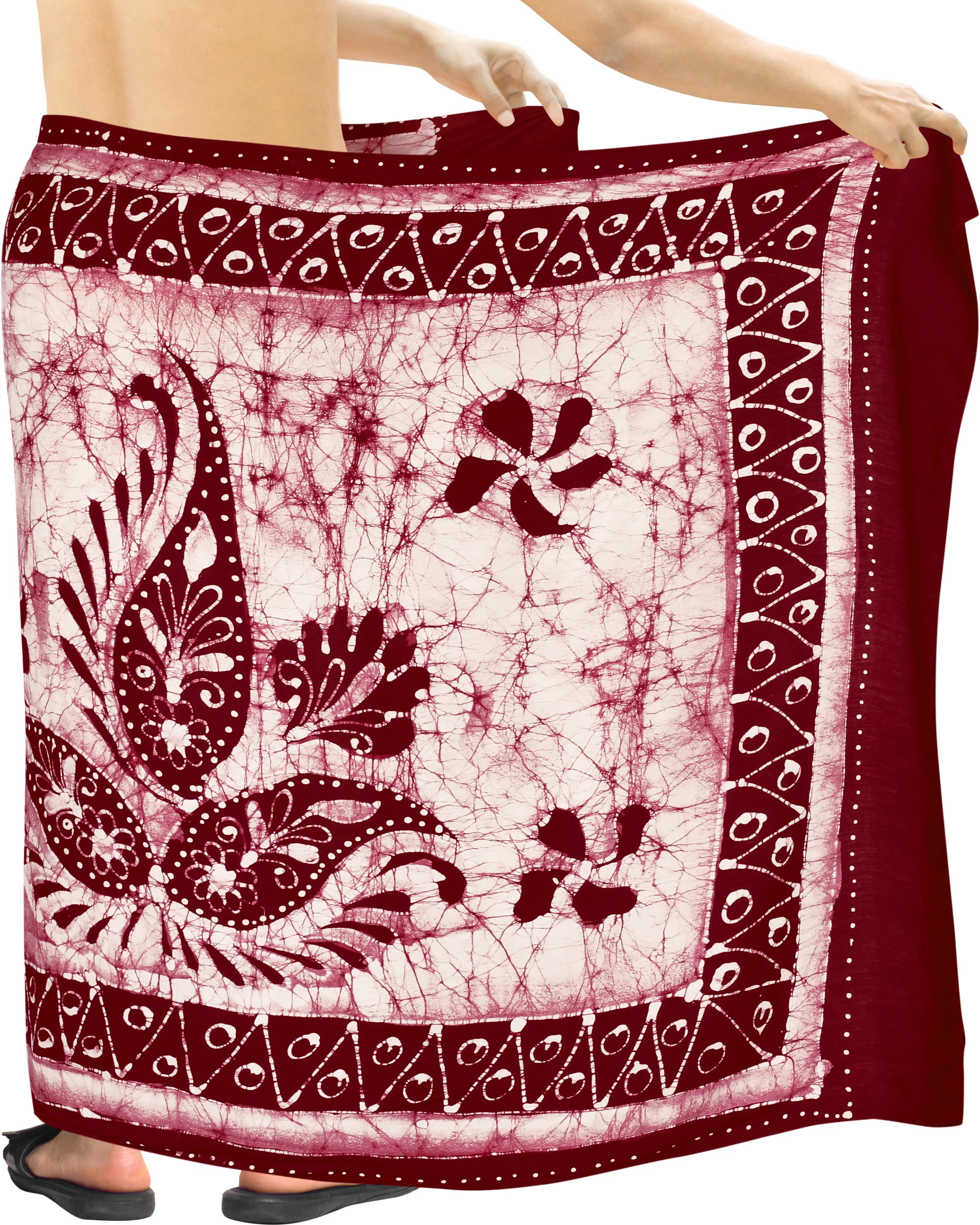 La Leela Men's Hawaiian Beach Wrap Sheer Sarong Swimming Bathing Suit Towel Beachwear Swim Pareo Cover up Long 72"X42"  Red 130643