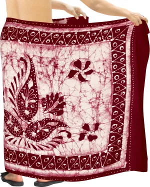 La Leela Men's Hawaiian Beach Wrap Sheer Sarong Swimming Bathing Suit Towel Beachwear Swim Pareo Cover up Long 72"X42"  Red 130643