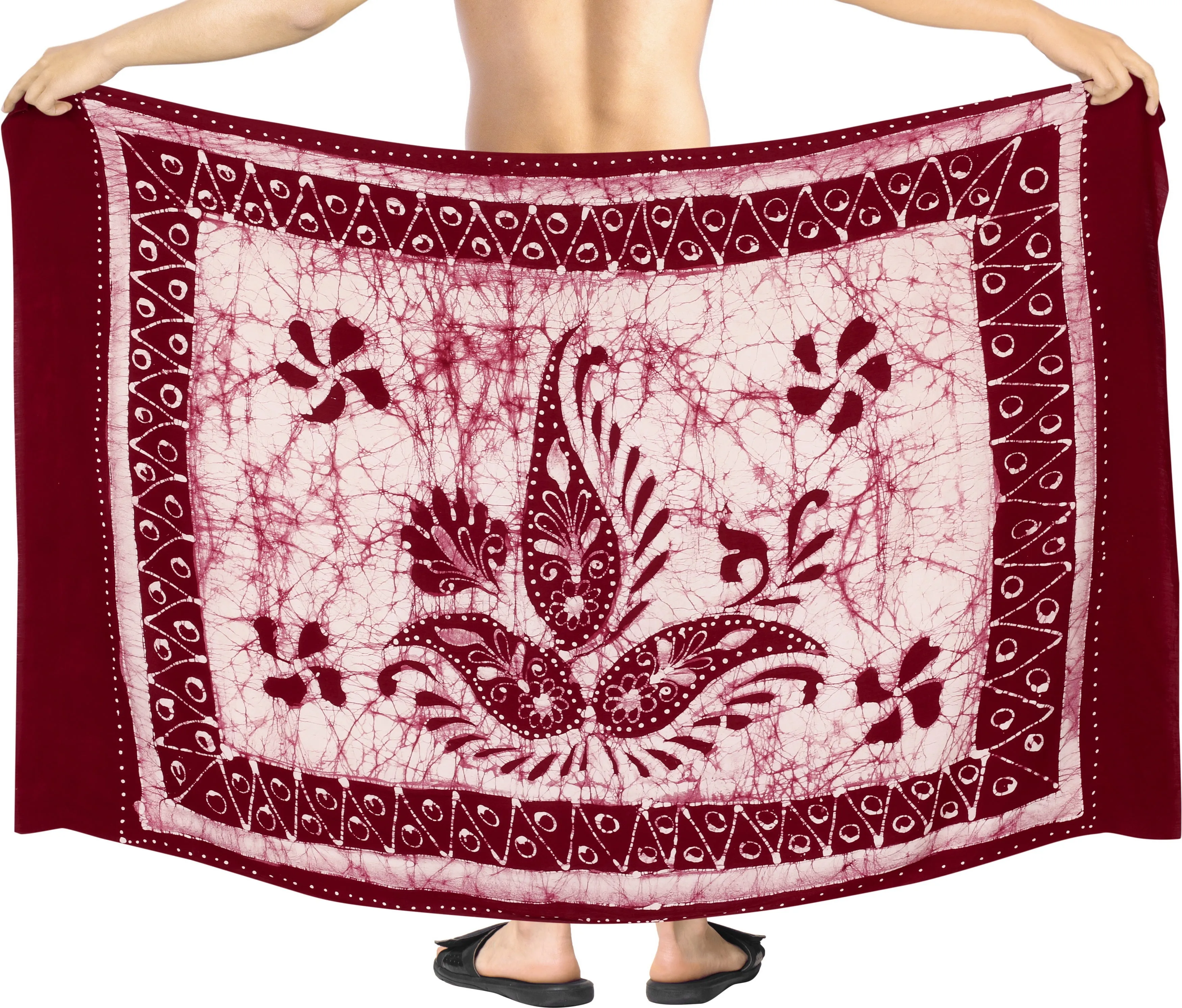 La Leela Men's Hawaiian Beach Wrap Sheer Sarong Swimming Bathing Suit Towel Beachwear Swim Pareo Cover up Long 72"X42"  Red 130643