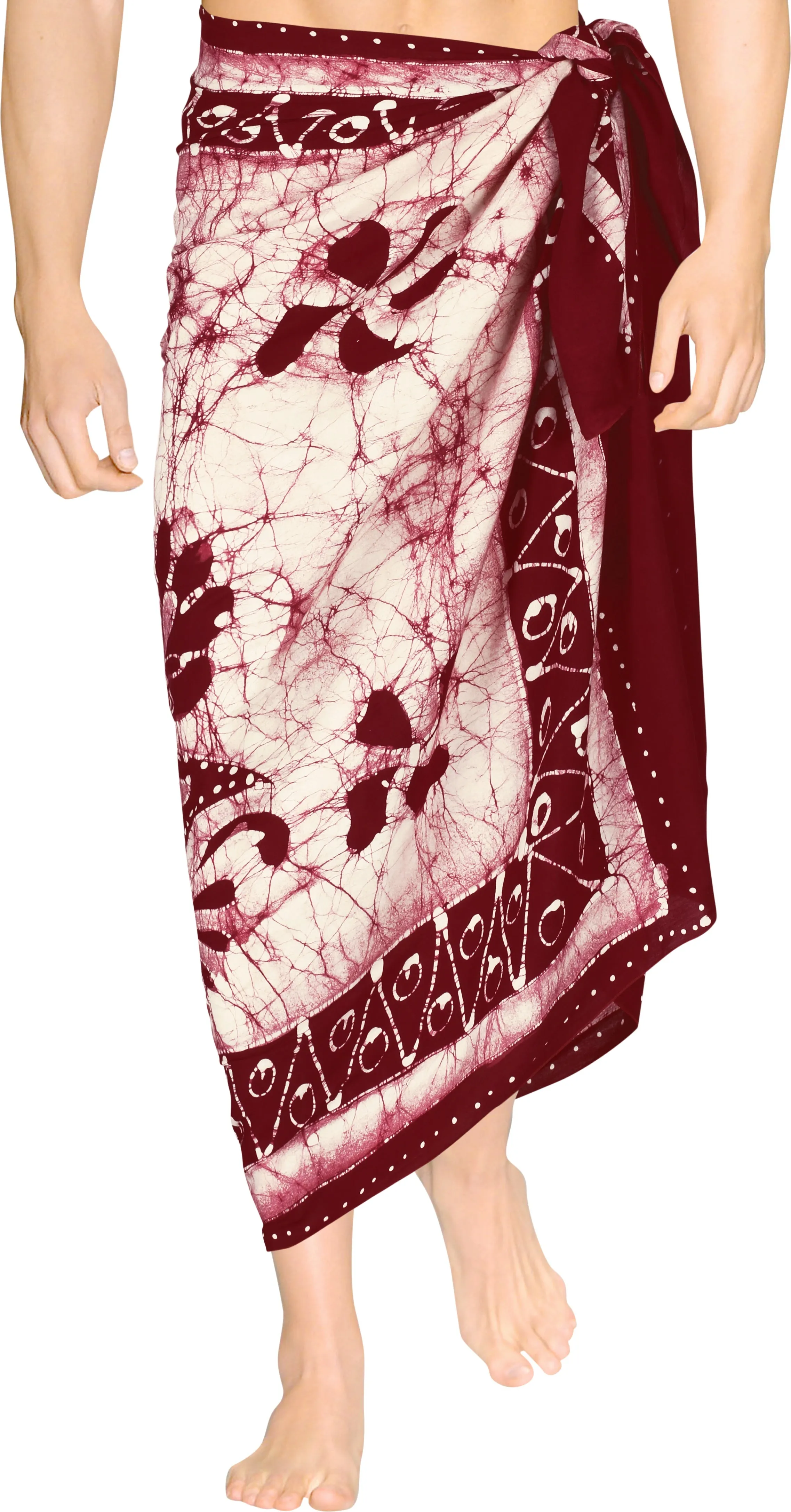 La Leela Men's Hawaiian Beach Wrap Sheer Sarong Swimming Bathing Suit Towel Beachwear Swim Pareo Cover up Long 72"X42"  Red 130643