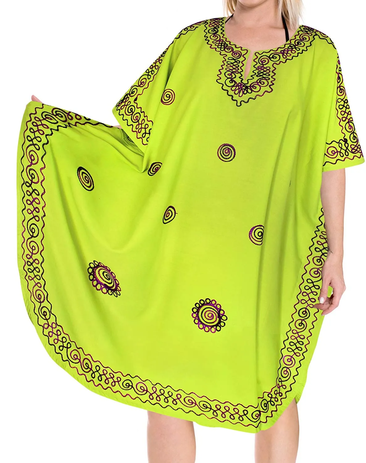 LA LEELA Rayon Solid 01 Women's Kaftan Kimono Nightgown Beachwear Cover up Dress