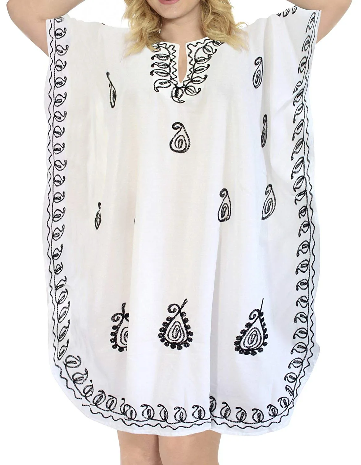 LA LEELA Rayon Solid 01 Women's Kaftan Kimono Nightgown Beachwear Cover up Dress