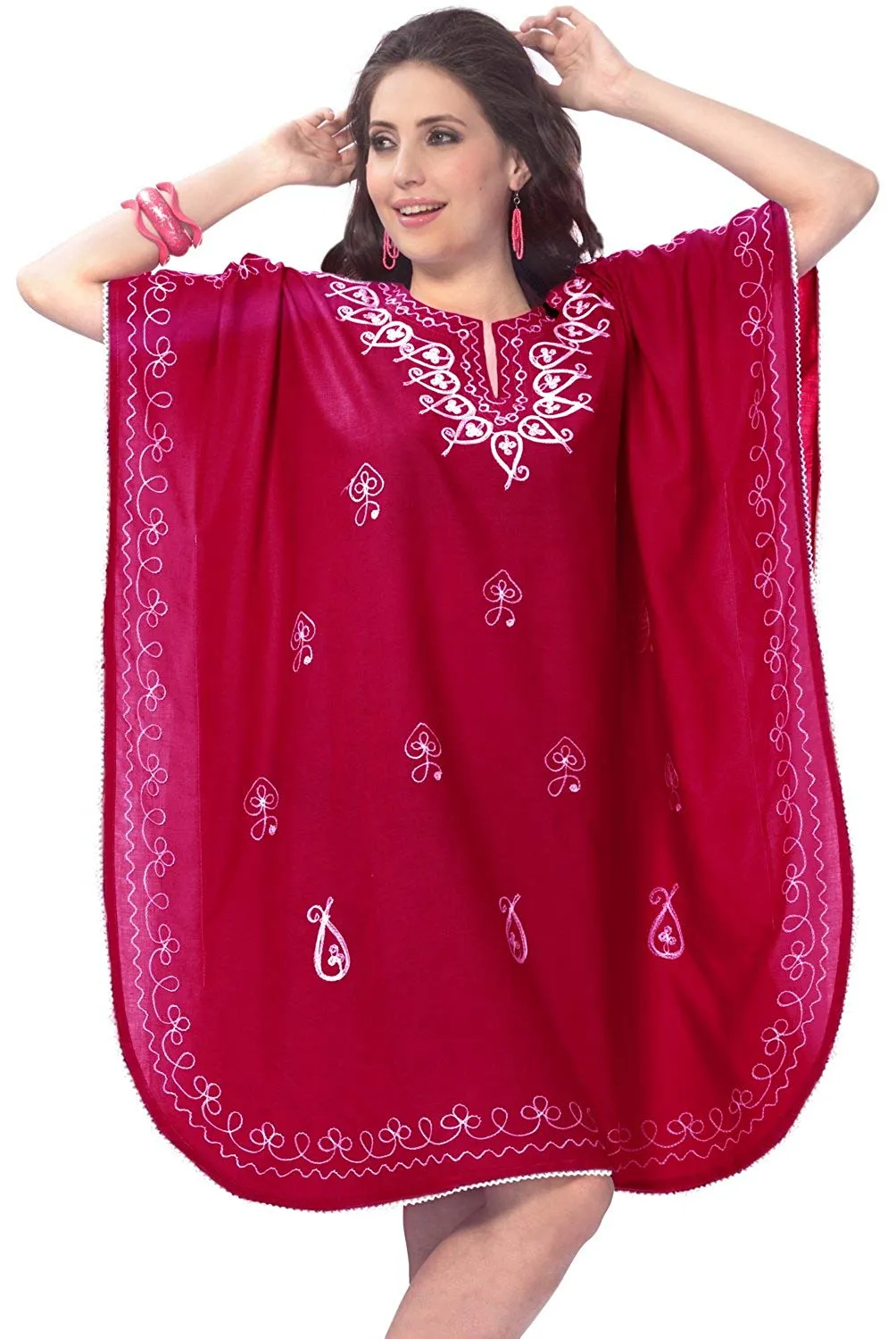 LA LEELA Rayon Solid 01 Women's Kaftan Kimono Nightgown Beachwear Cover up Dress