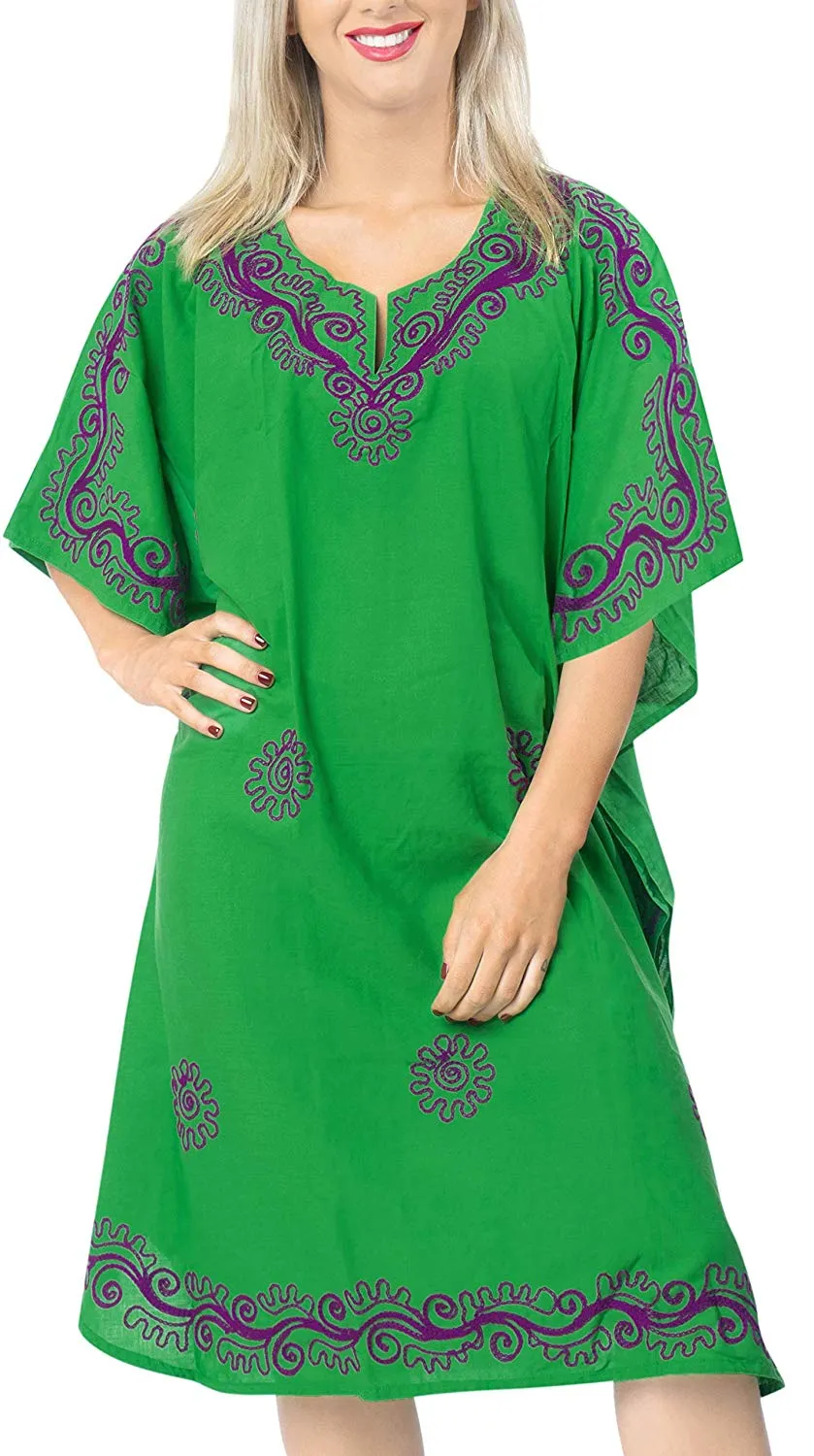 LA LEELA Rayon Solid 01 Women's Kaftan Kimono Nightgown Beachwear Cover up Dress